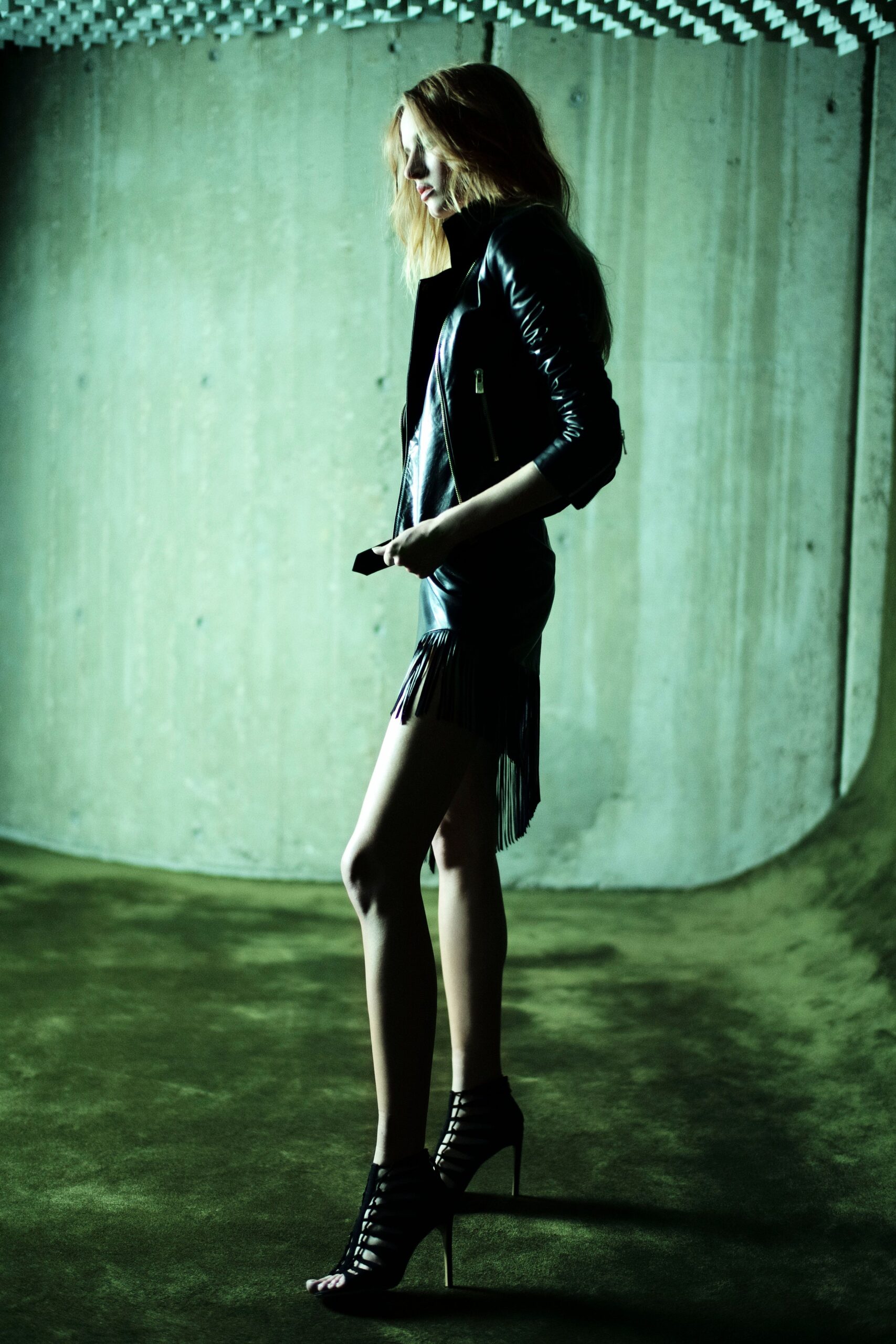 black leather mini dress and jacket