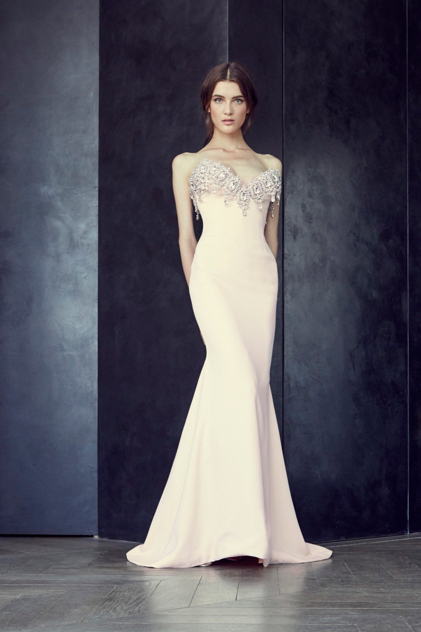 pink silk fitted gown