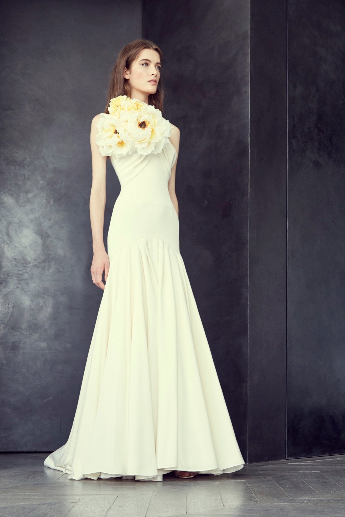 white silk fitted gown