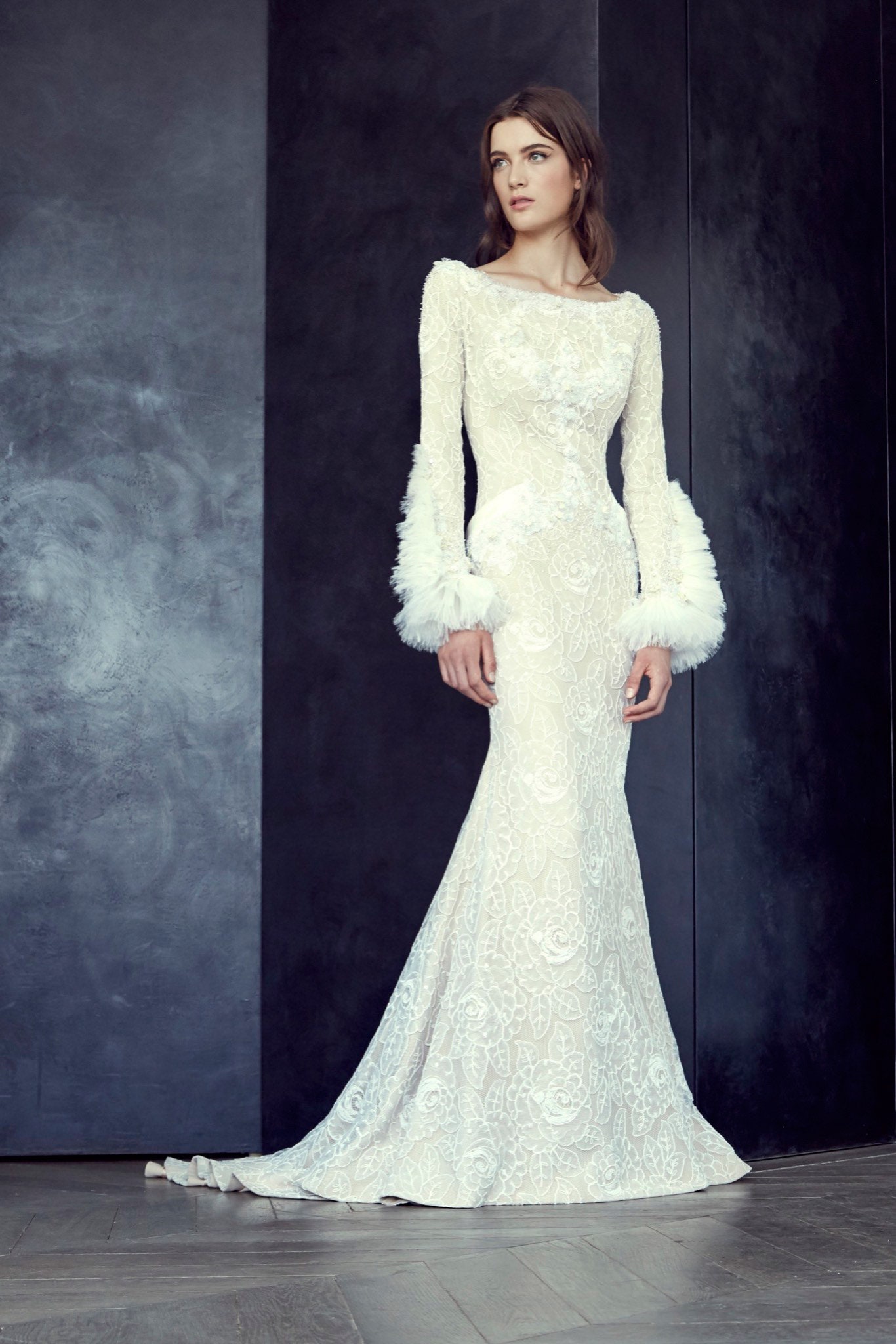 white lace fitted gown