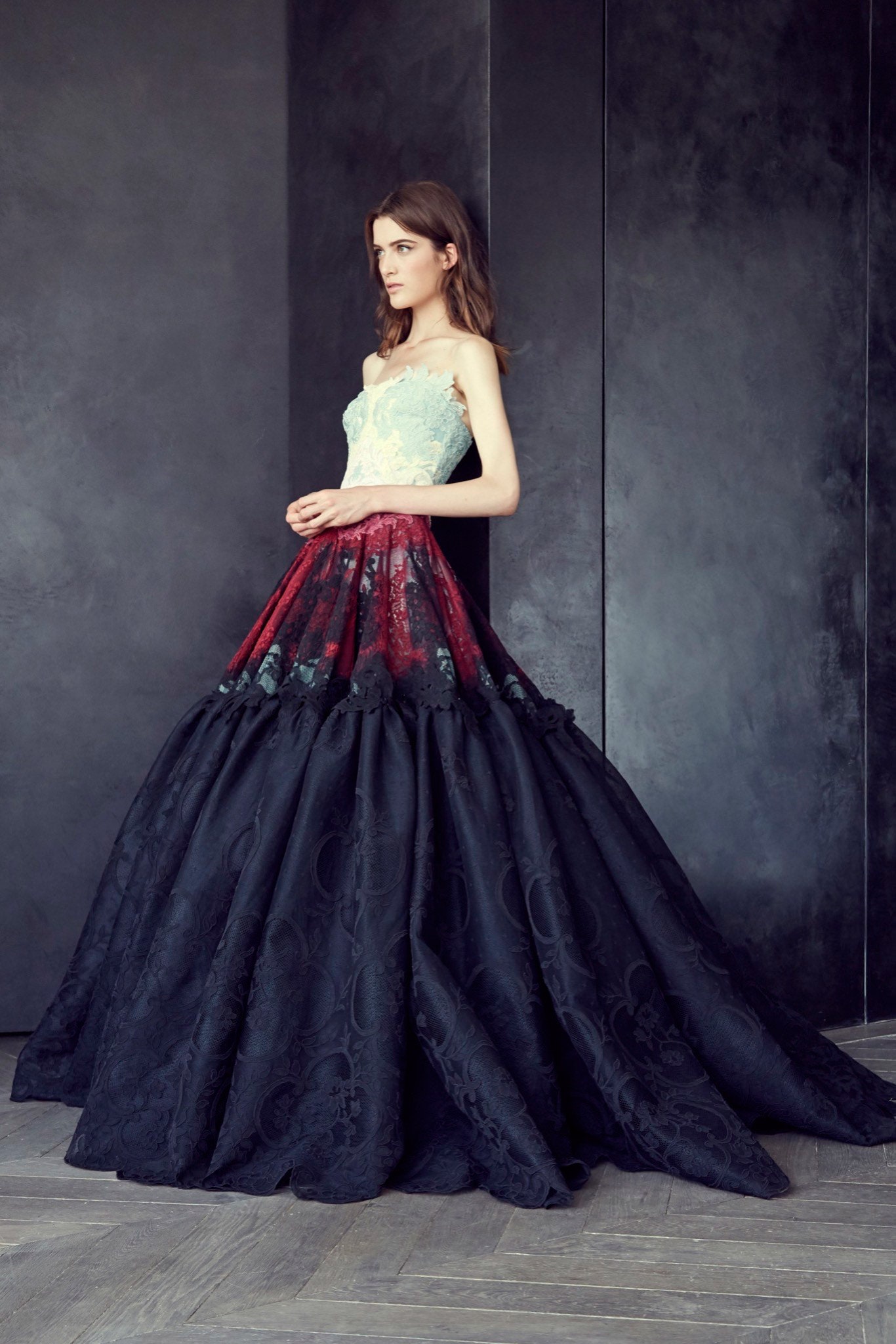 black and red tiered gown