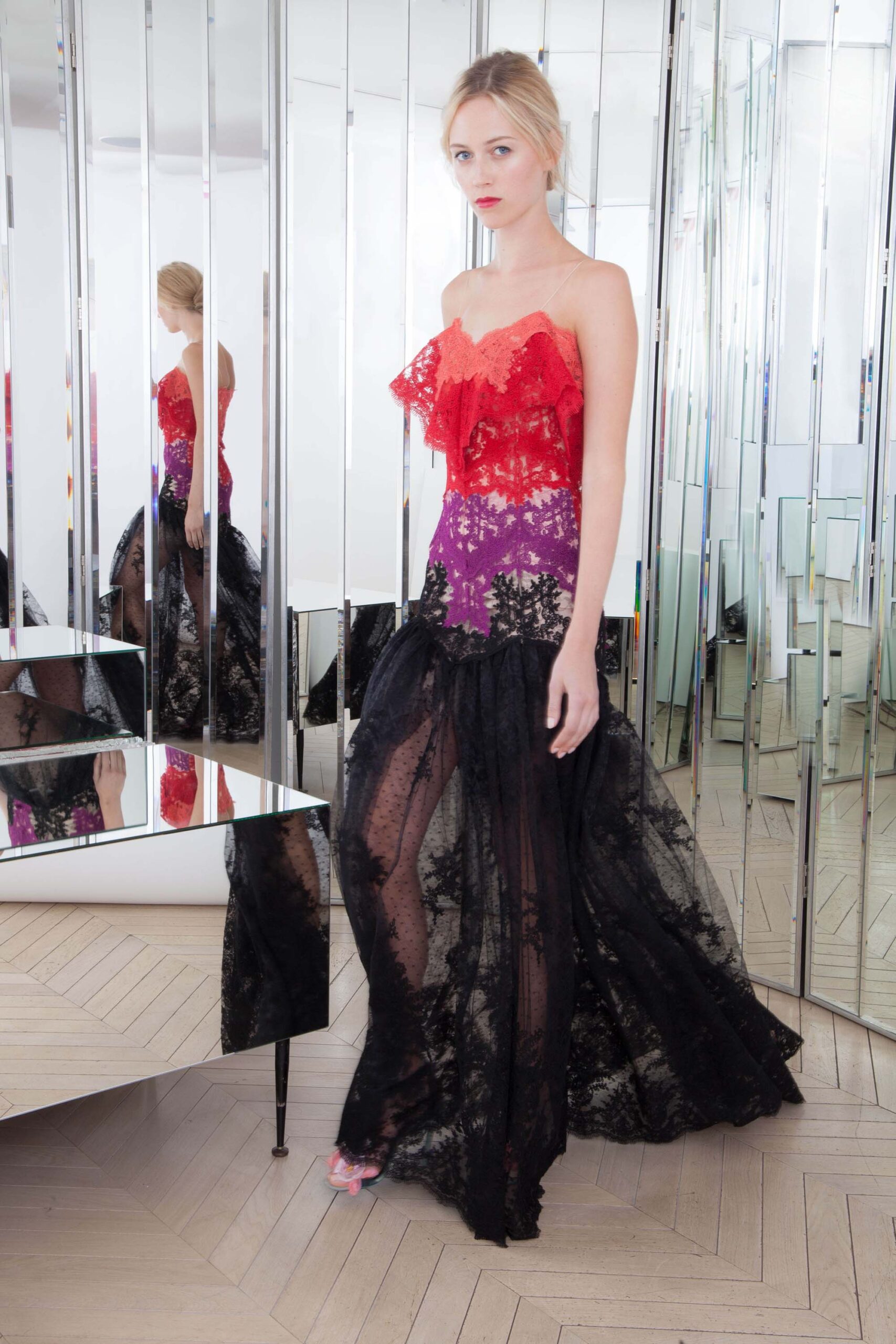 red and black lace gown