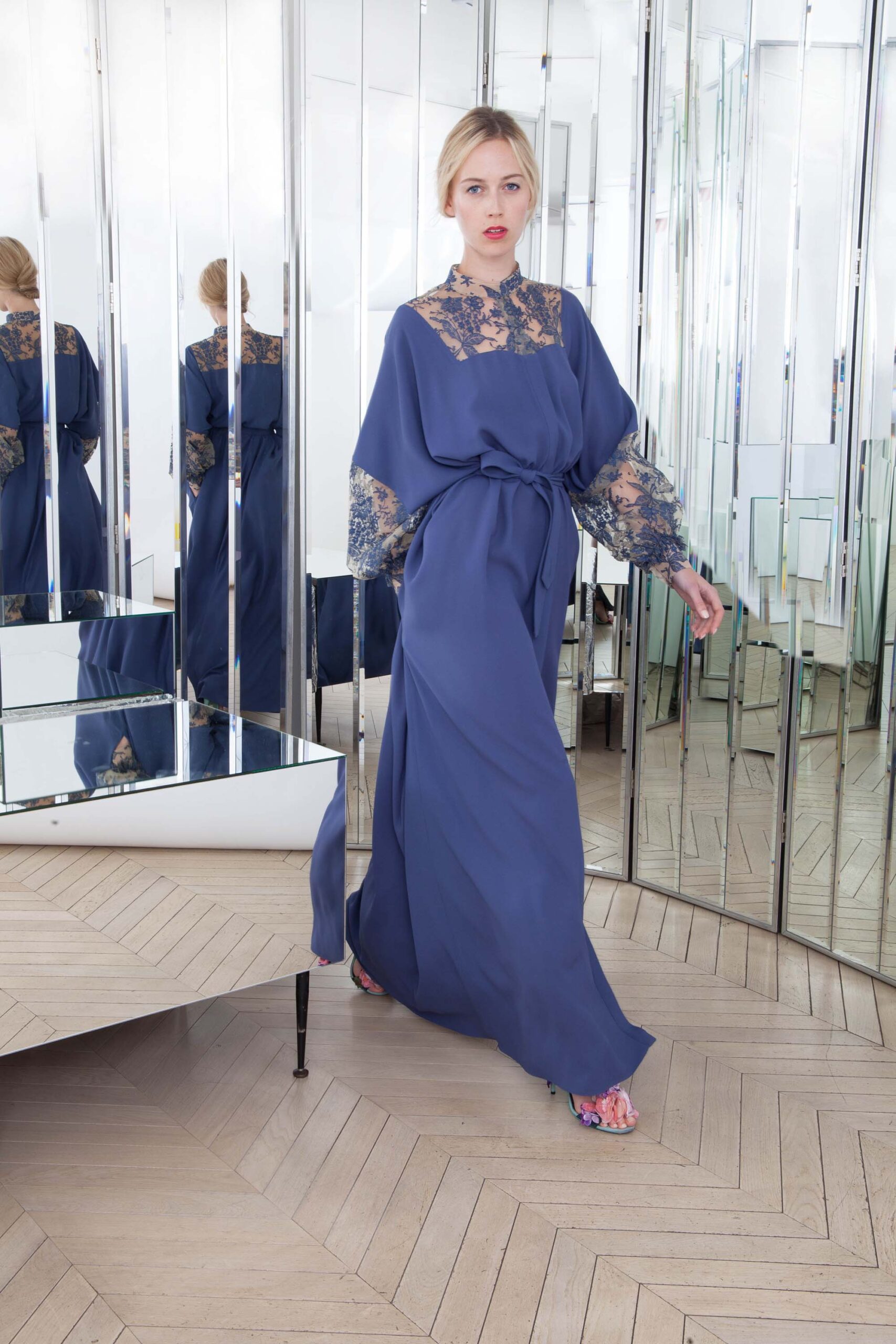 blue silk relaxed maxi dress