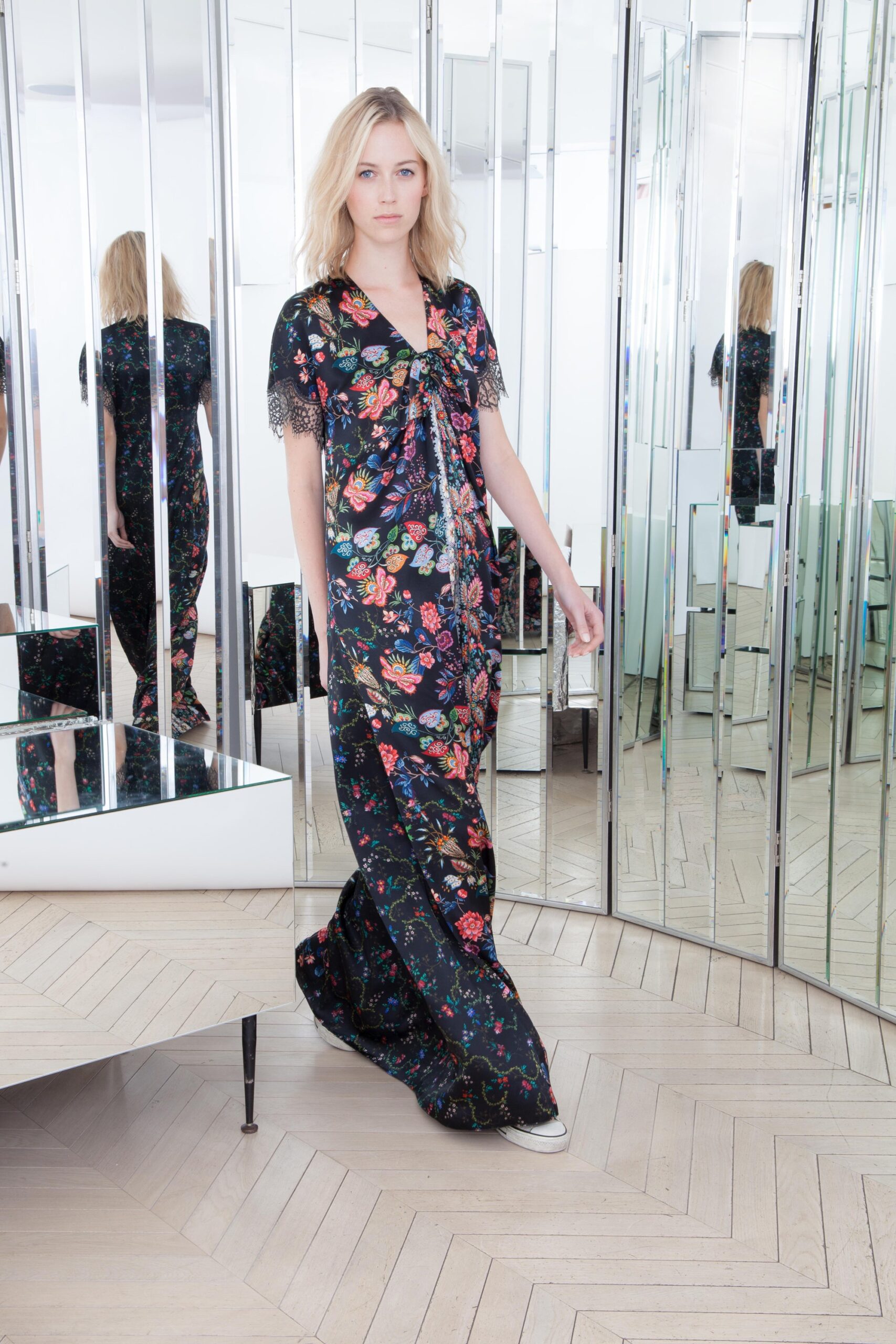 black floral silk gown