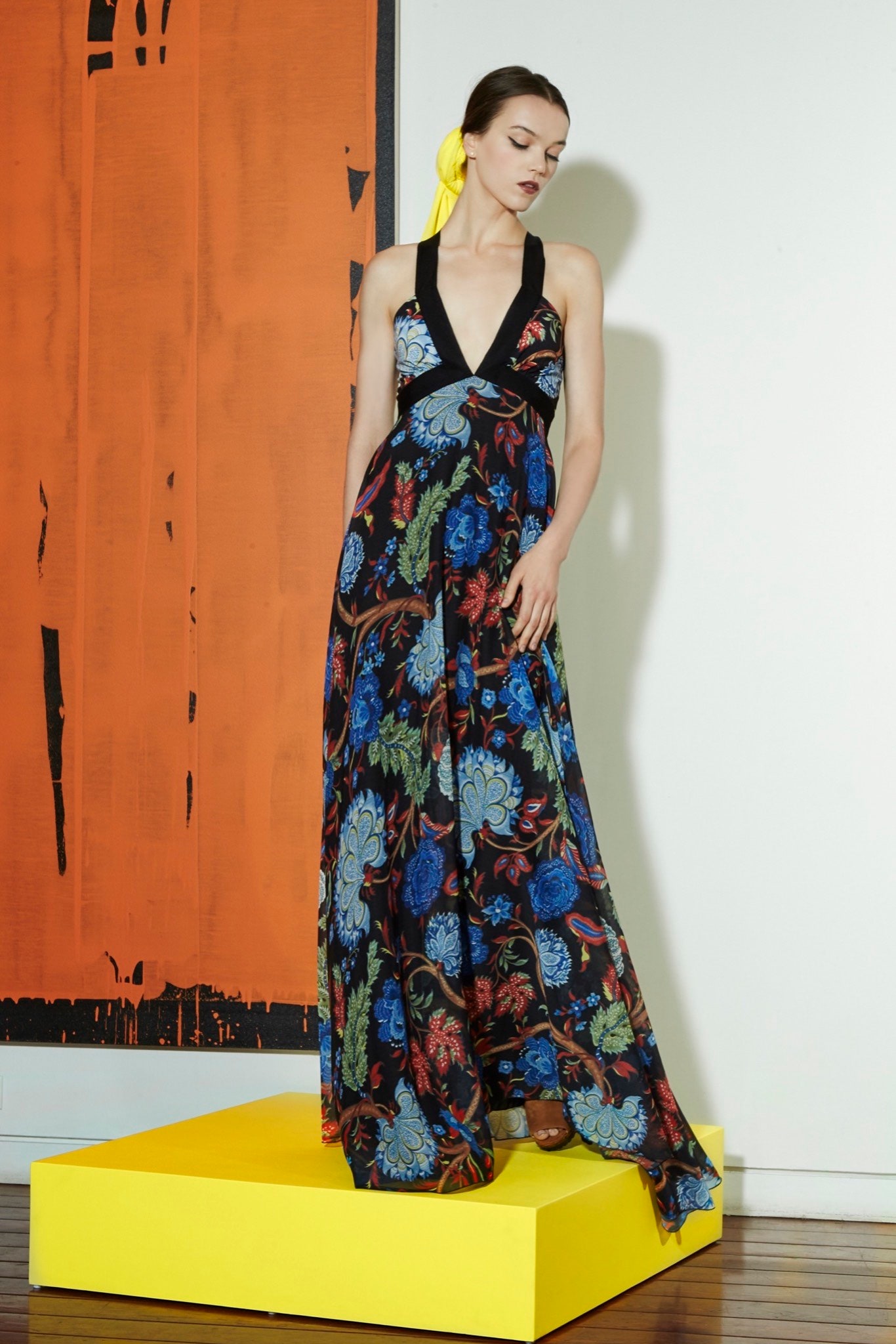 black silk floral gown