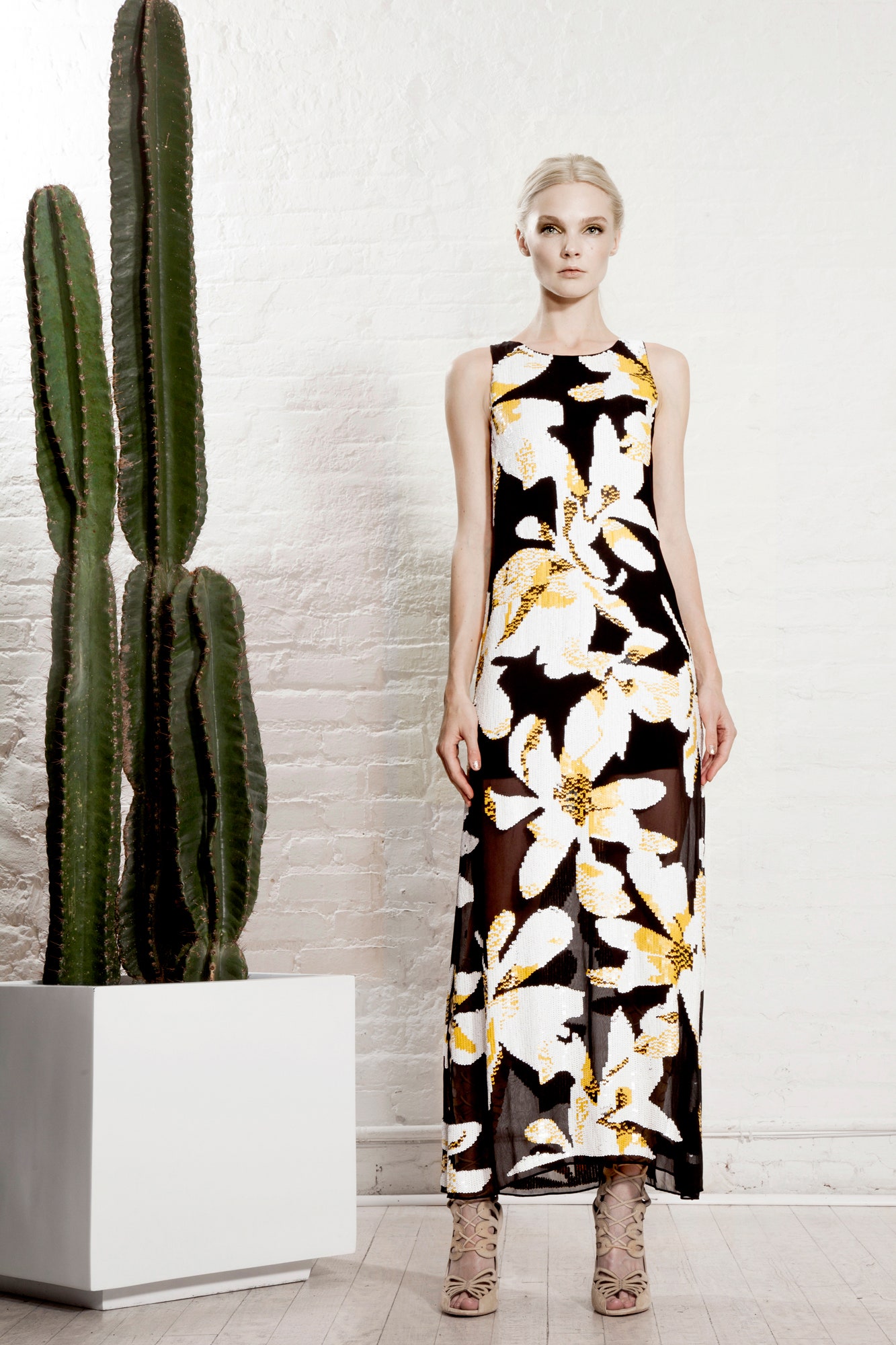 black yellow white floral maxi dress