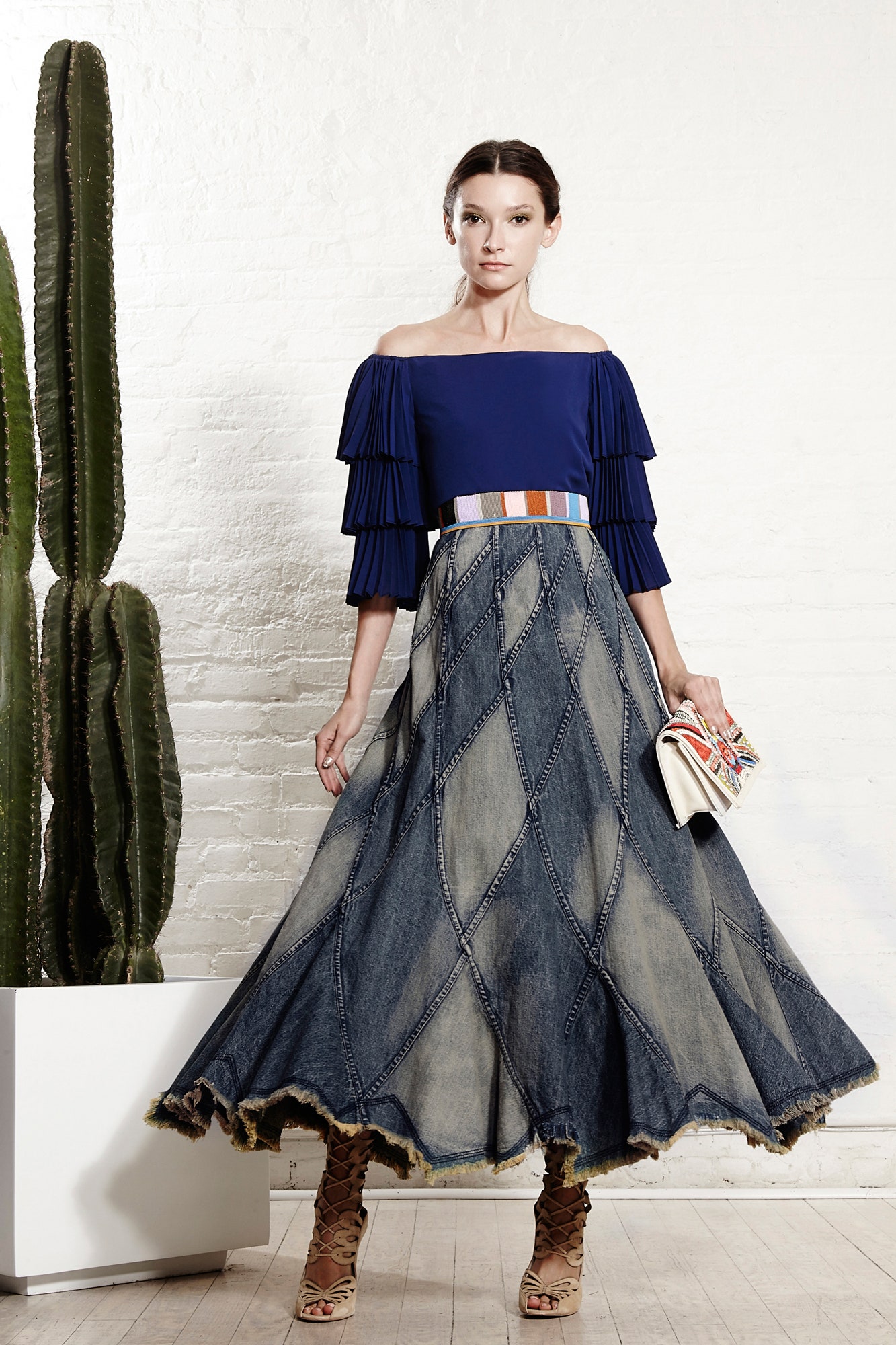 blue off-shoulder maxi dress