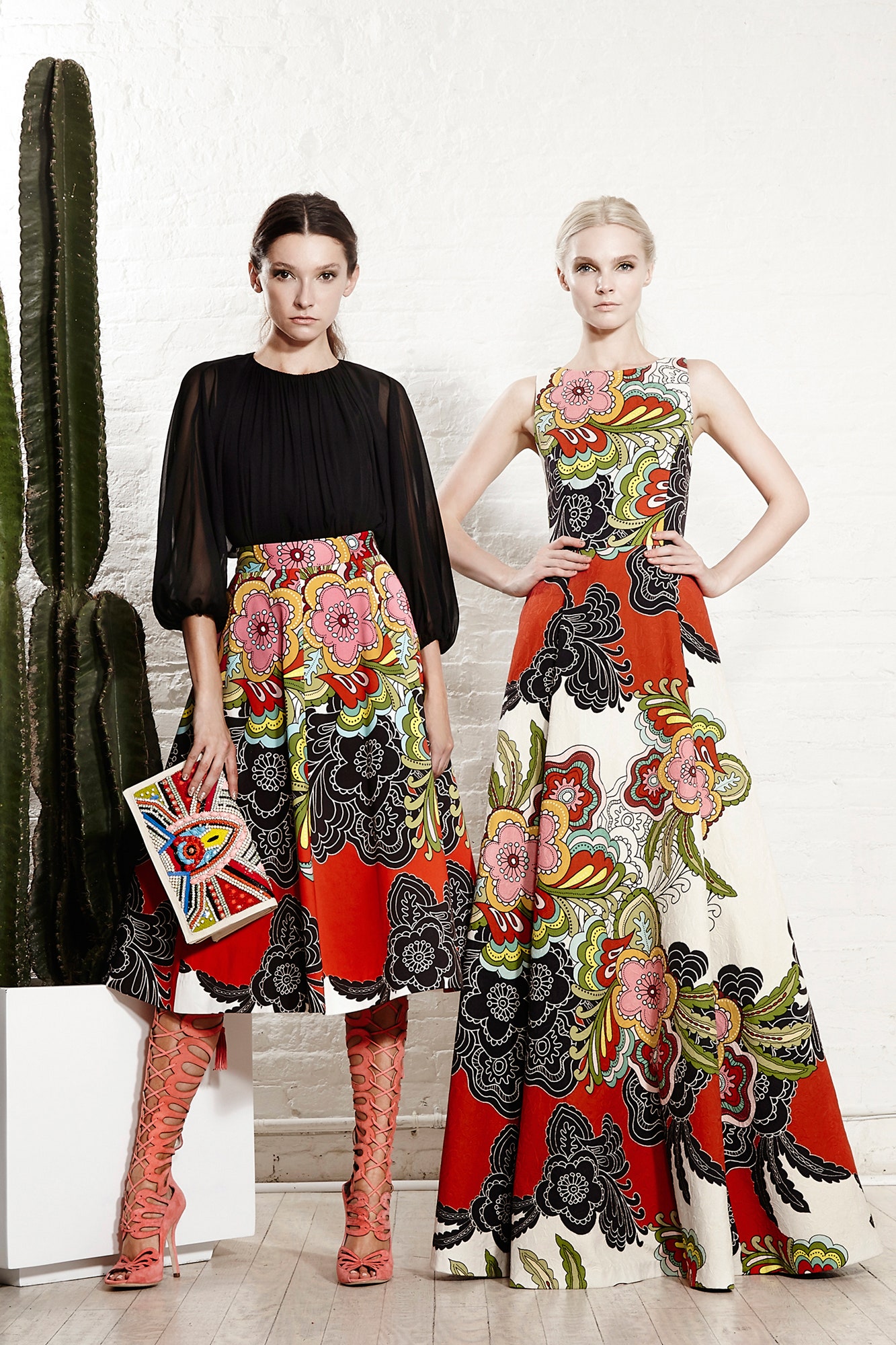 black blouse and floral skirt gown