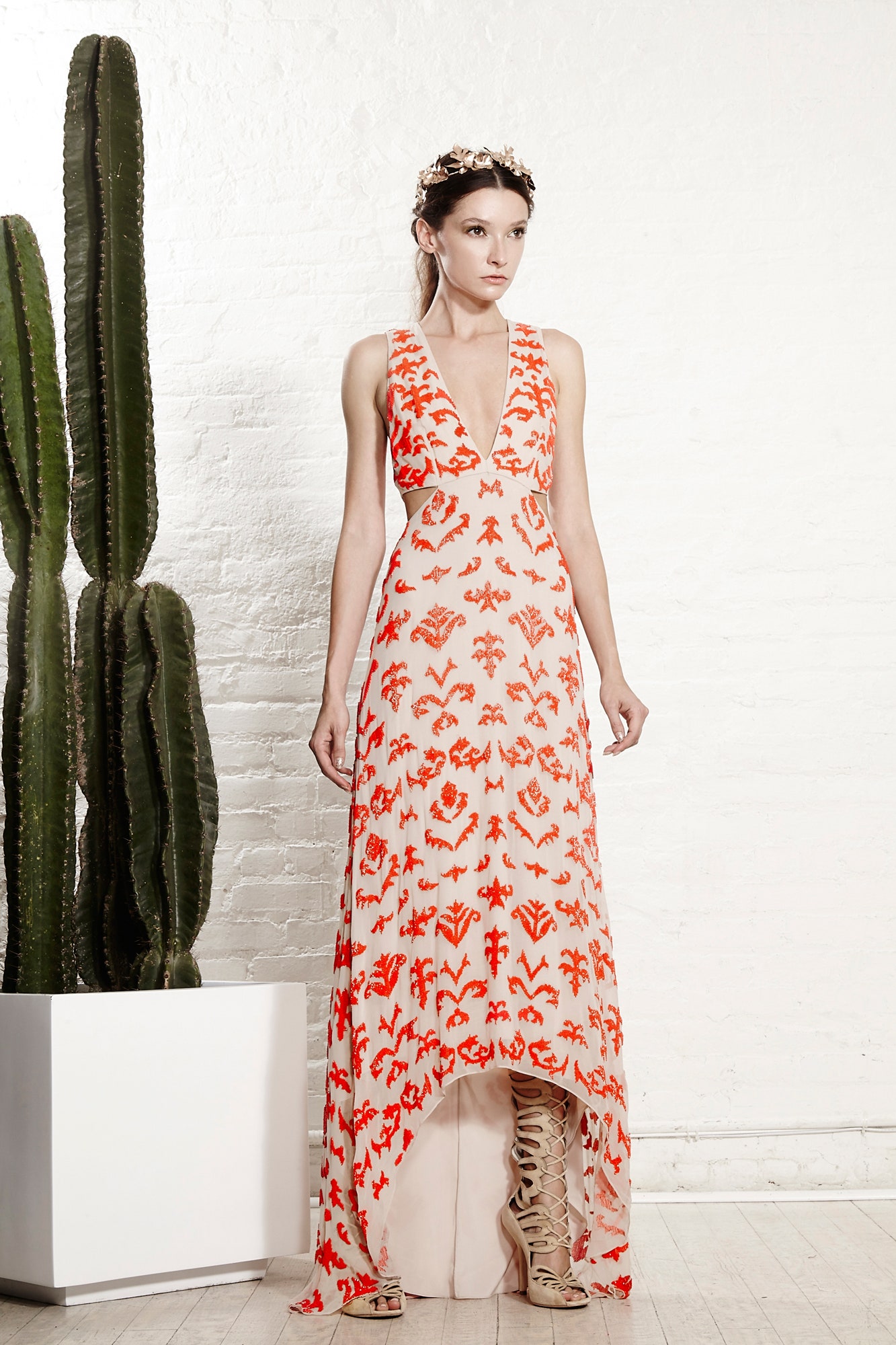 embroidered peach maxi dress