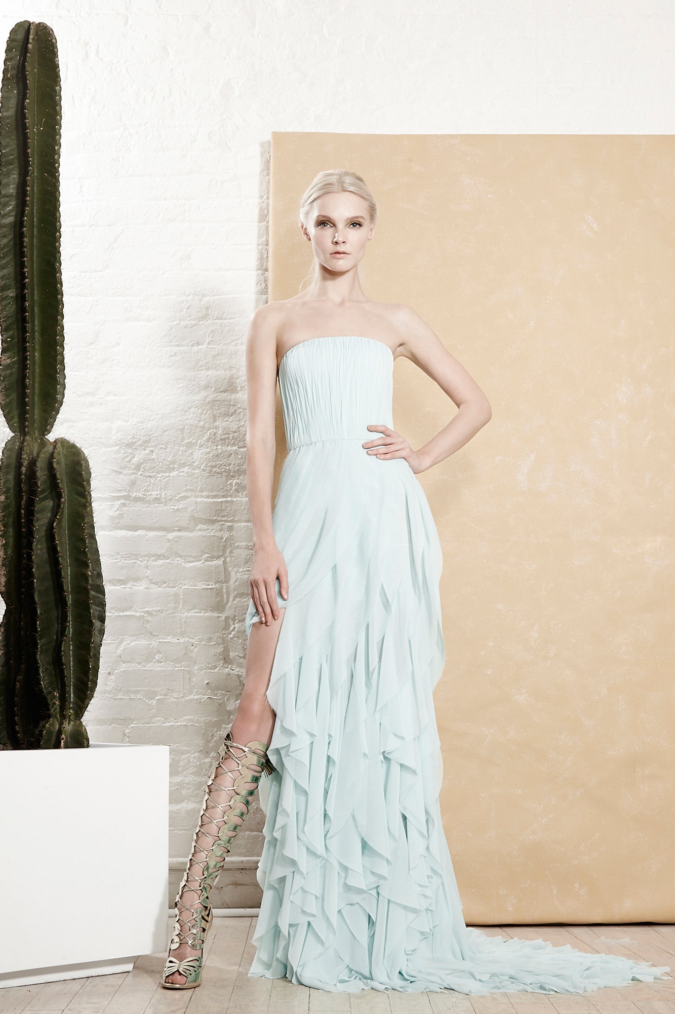 light blue strapless gown