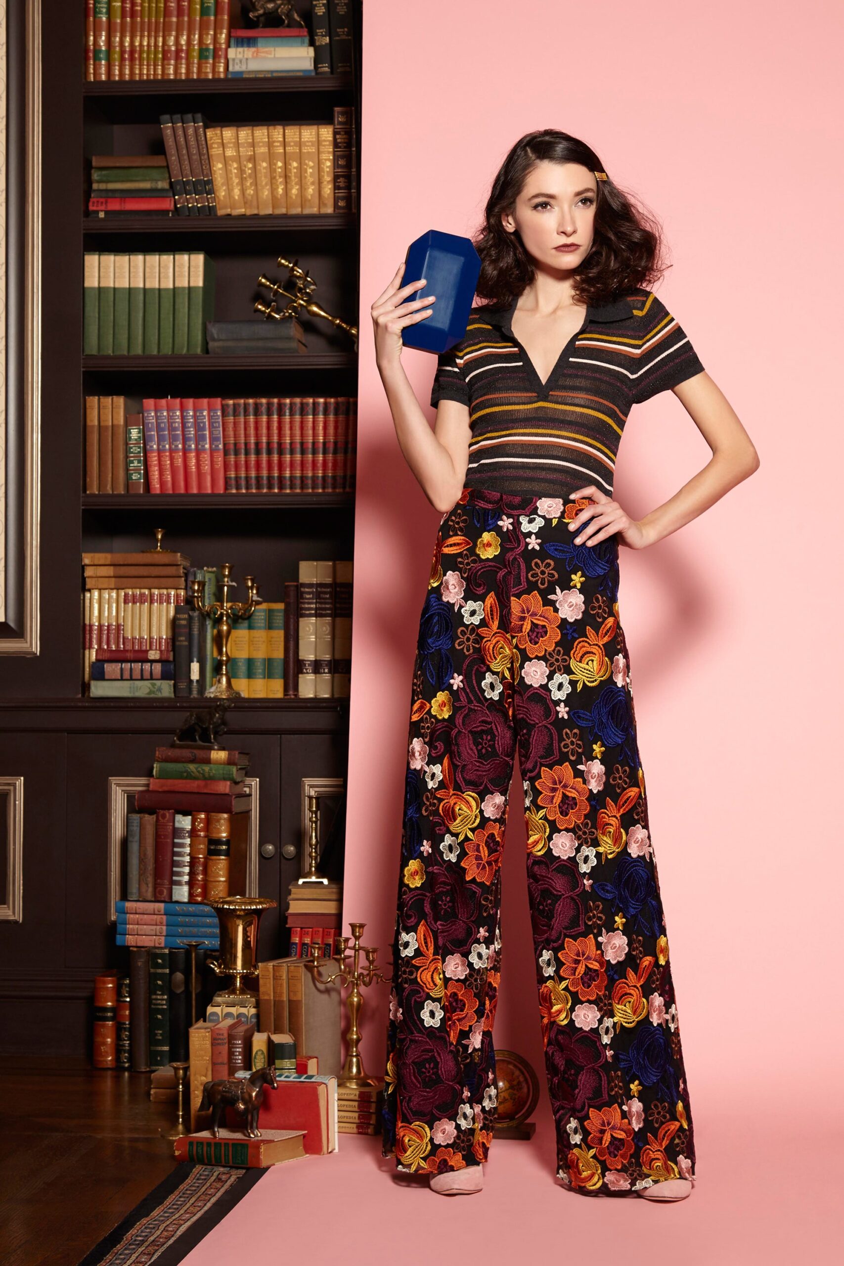 striped fitted top and flared pants