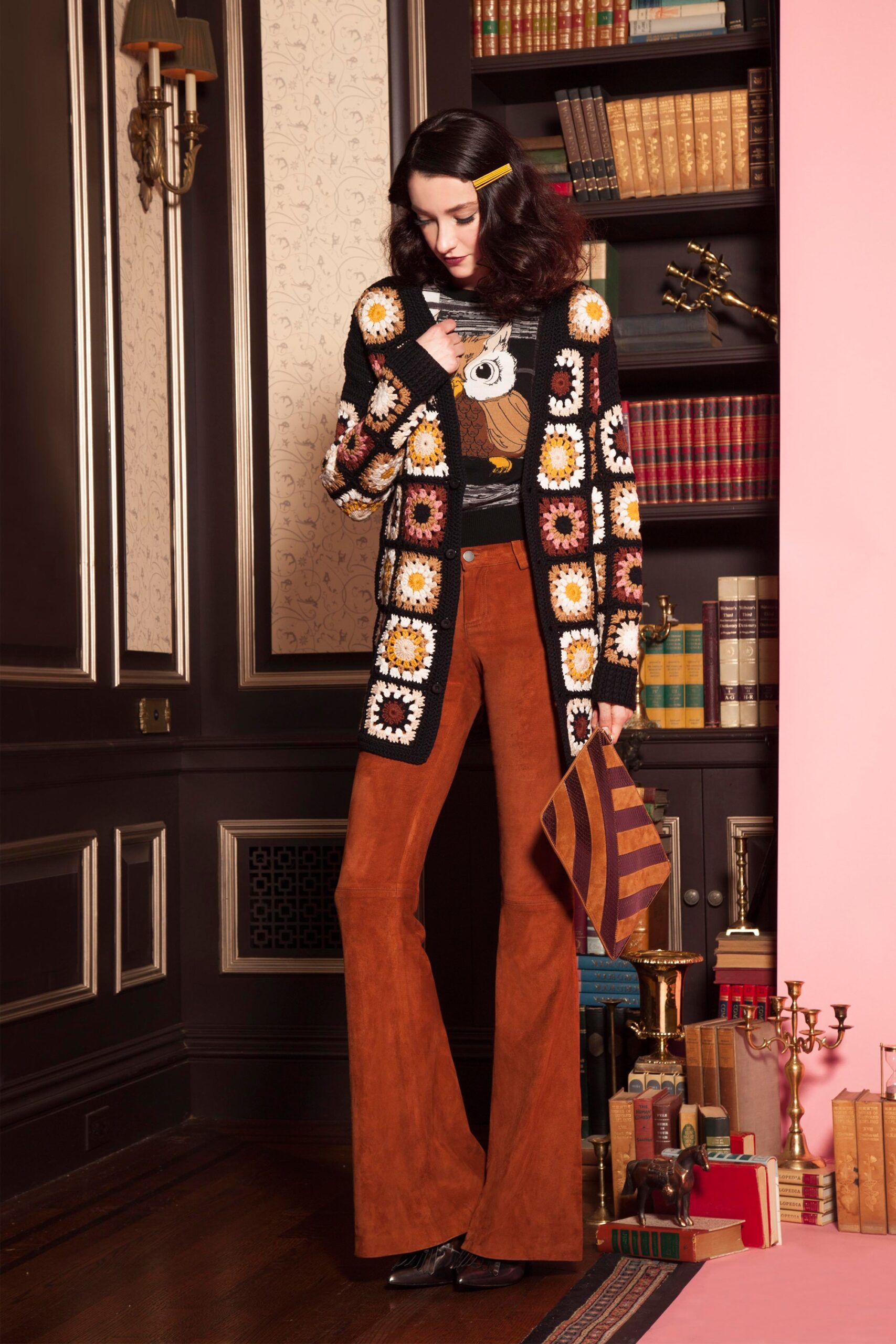 crochet cardigan with flared pants