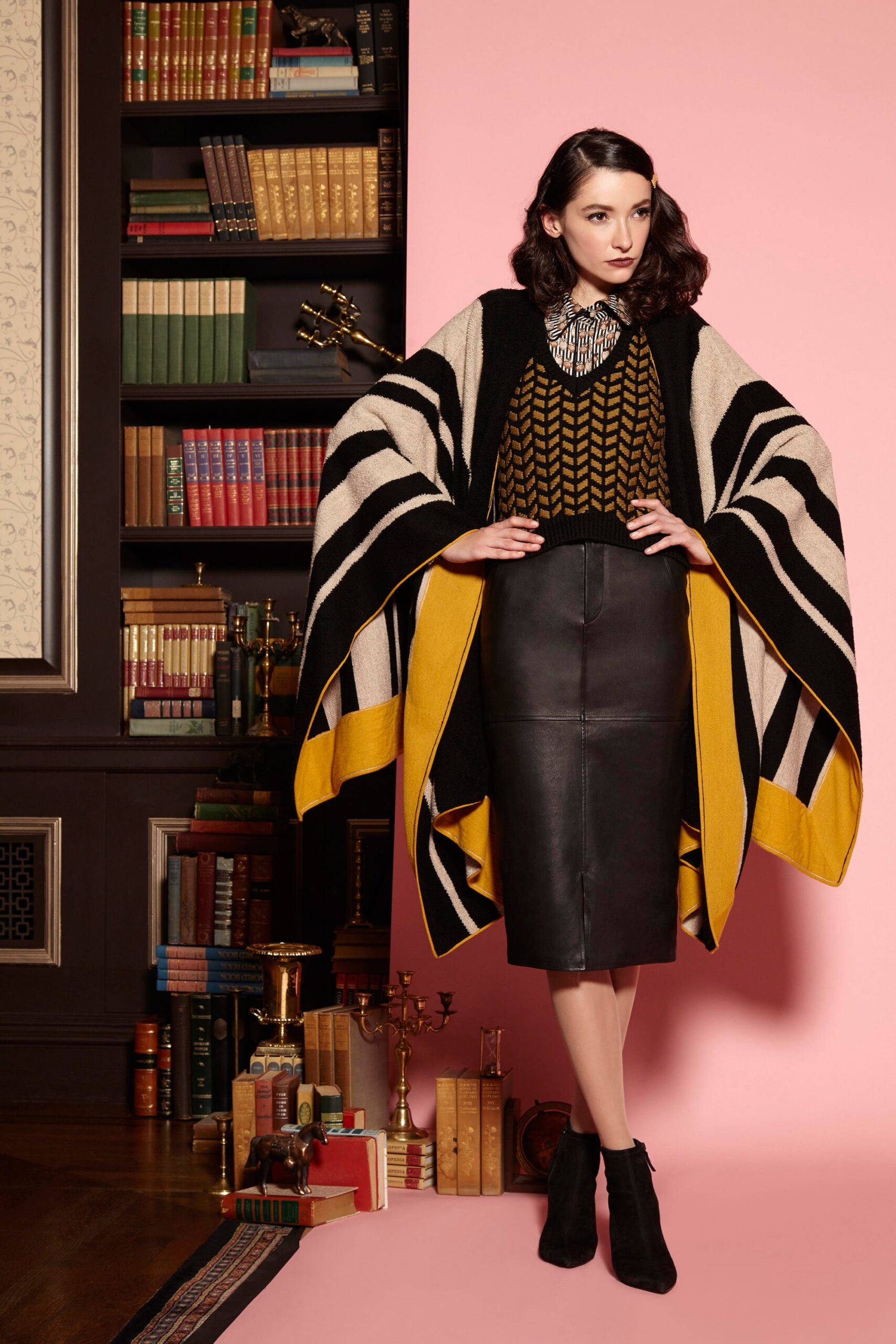 black and yellow striped poncho