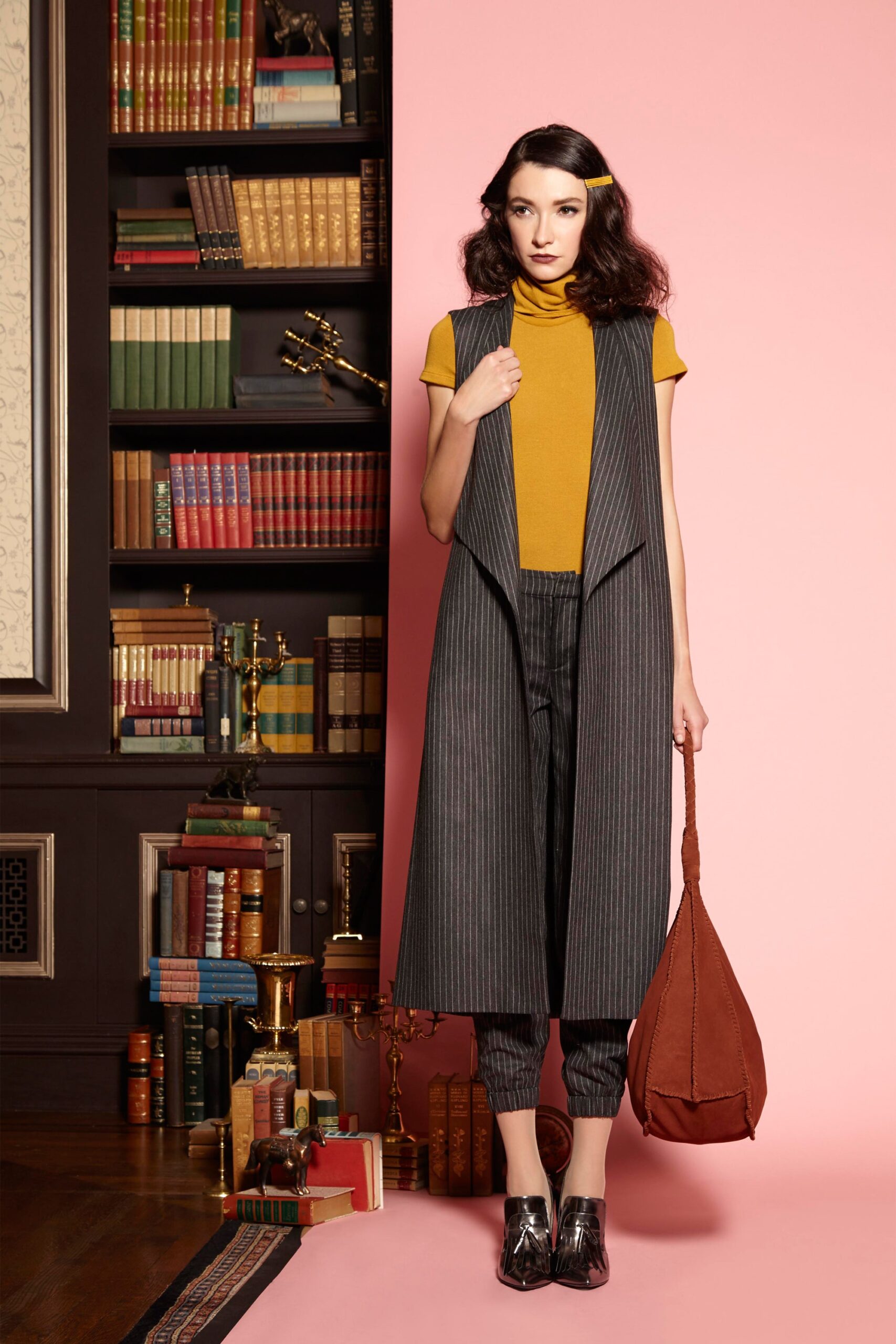 gray wool vest with yellow top