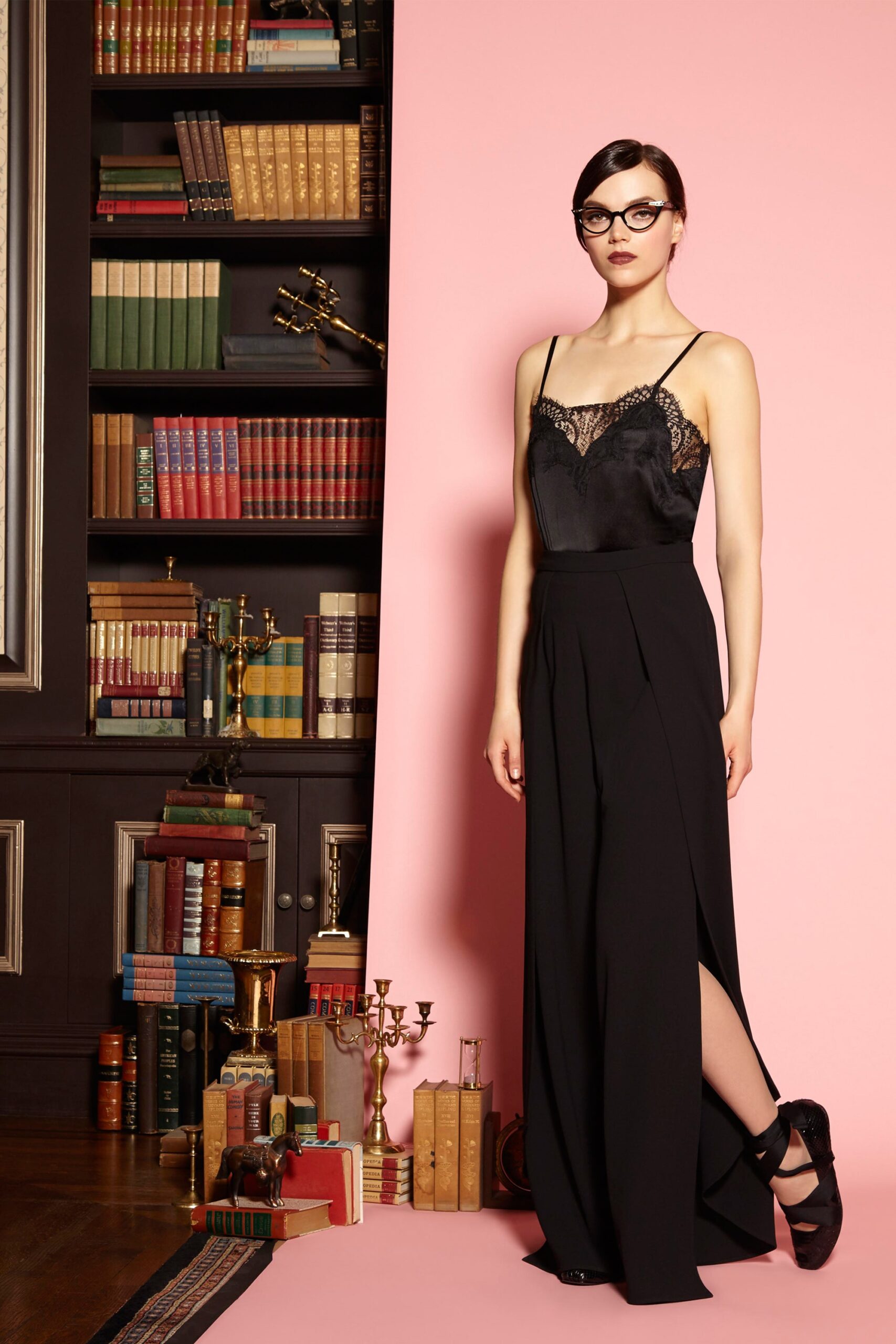 black silk top and pants