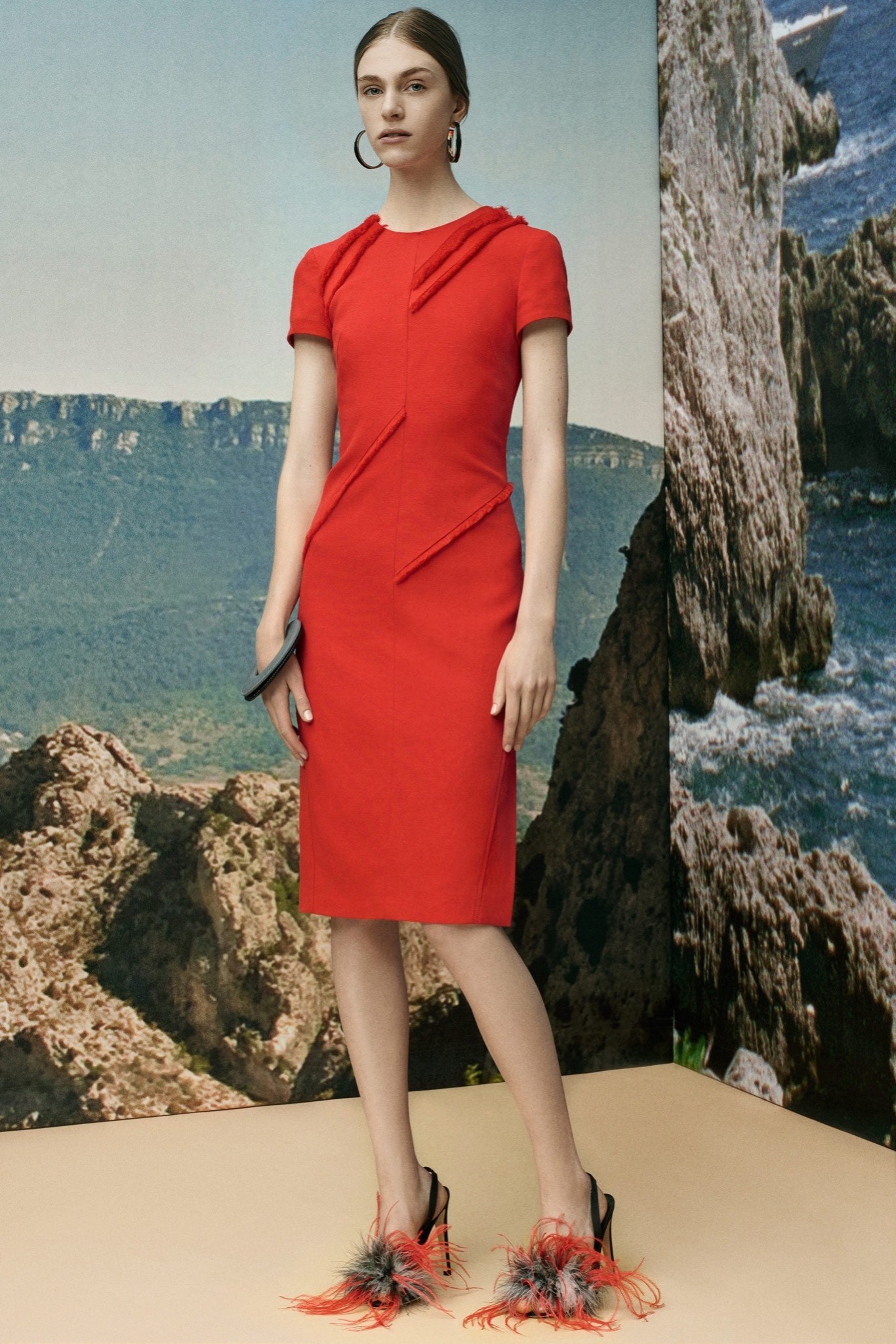 fitted red midi dress