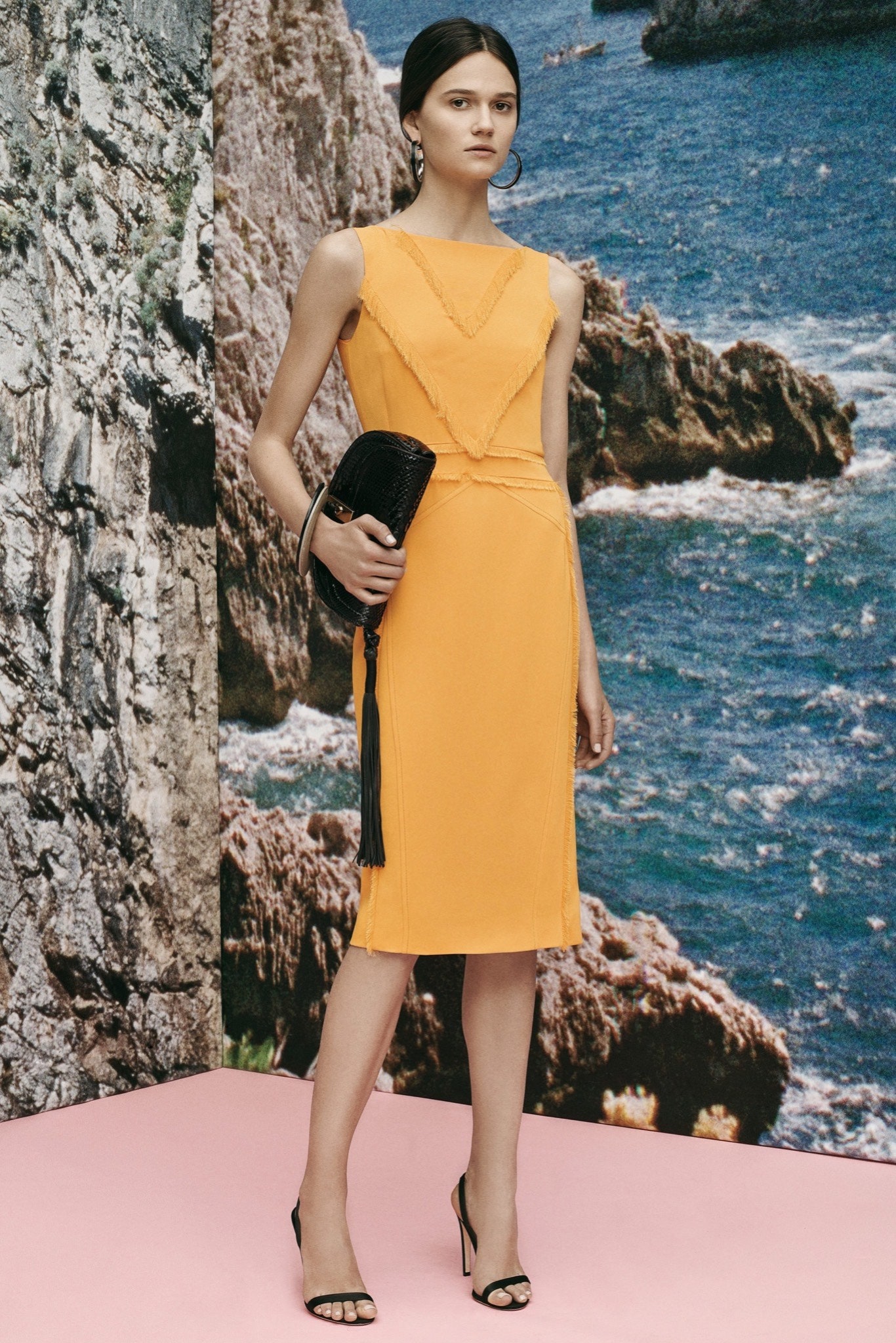 fitted yellow midi dress