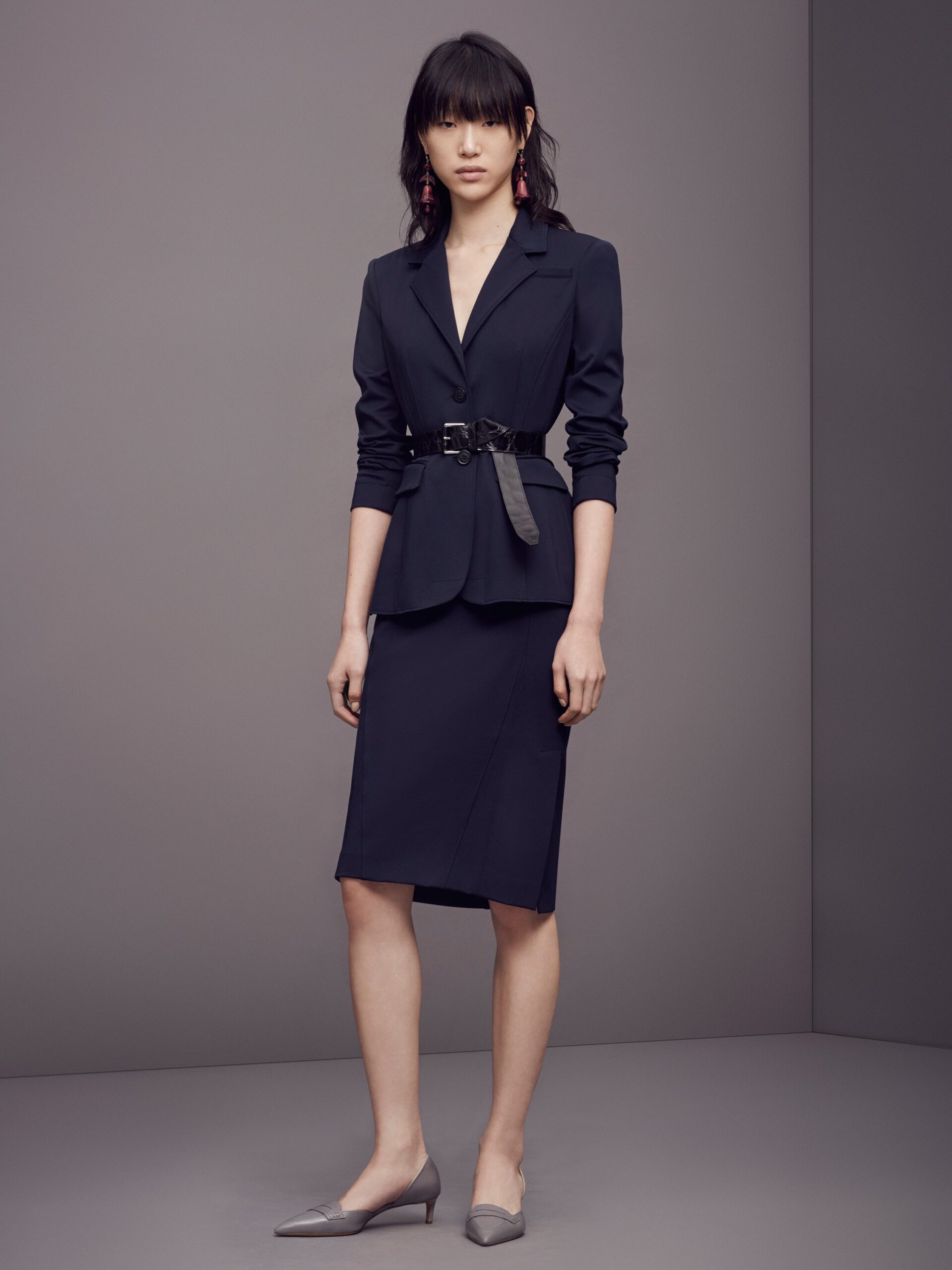 black fitted blazer and pencil skirt
