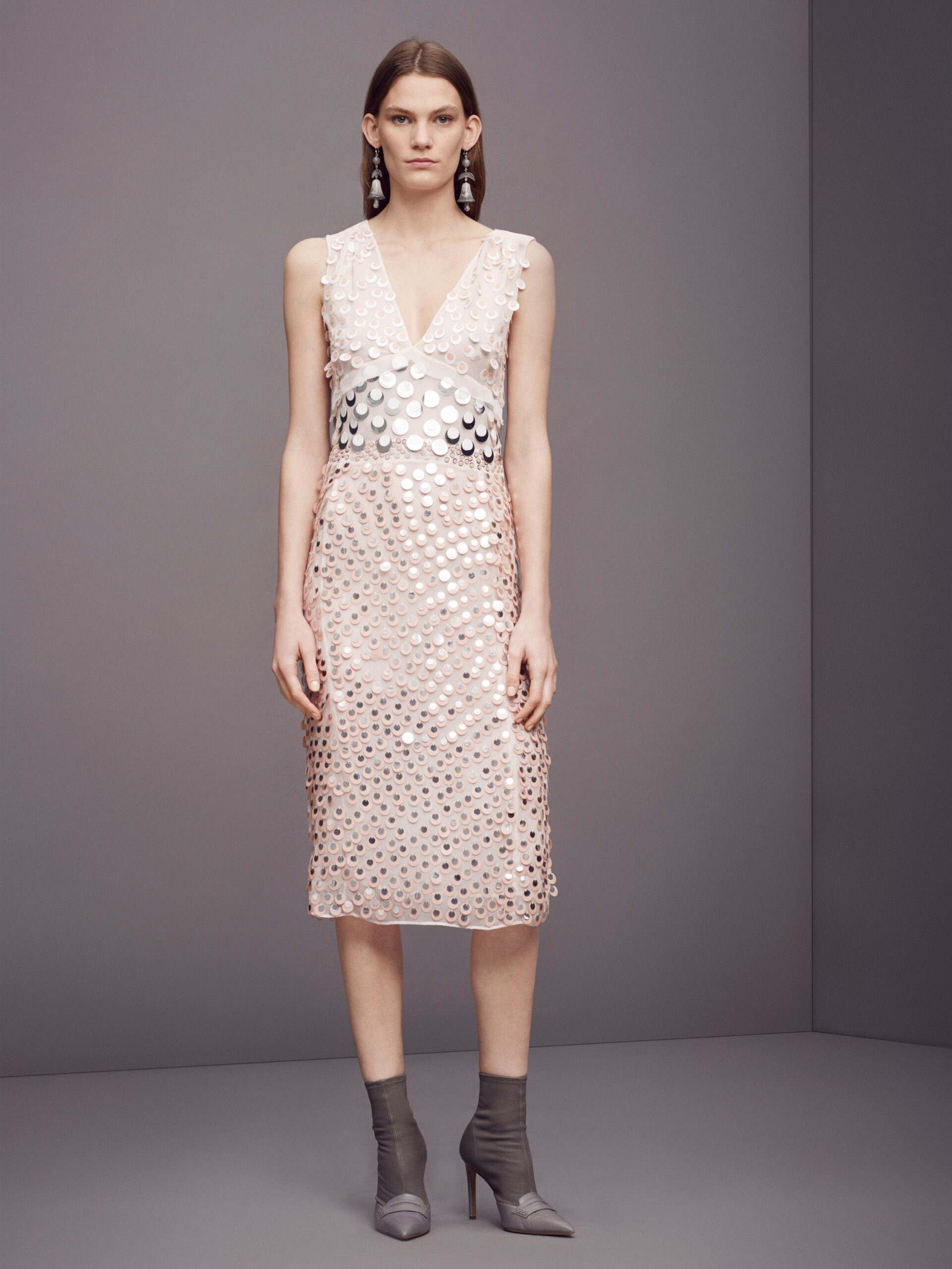 pink sequined sleeveless dress