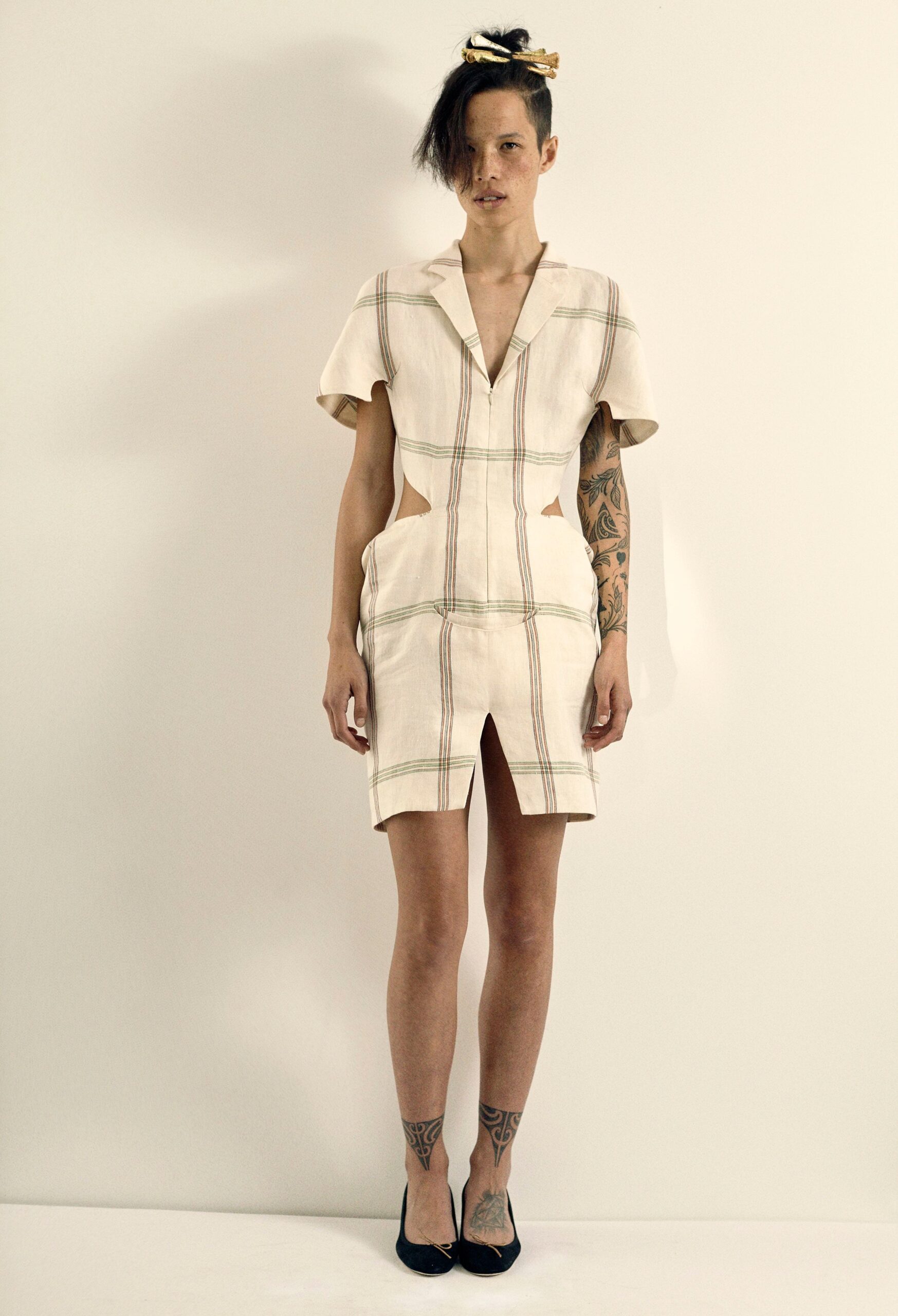 beige fitted mini dress