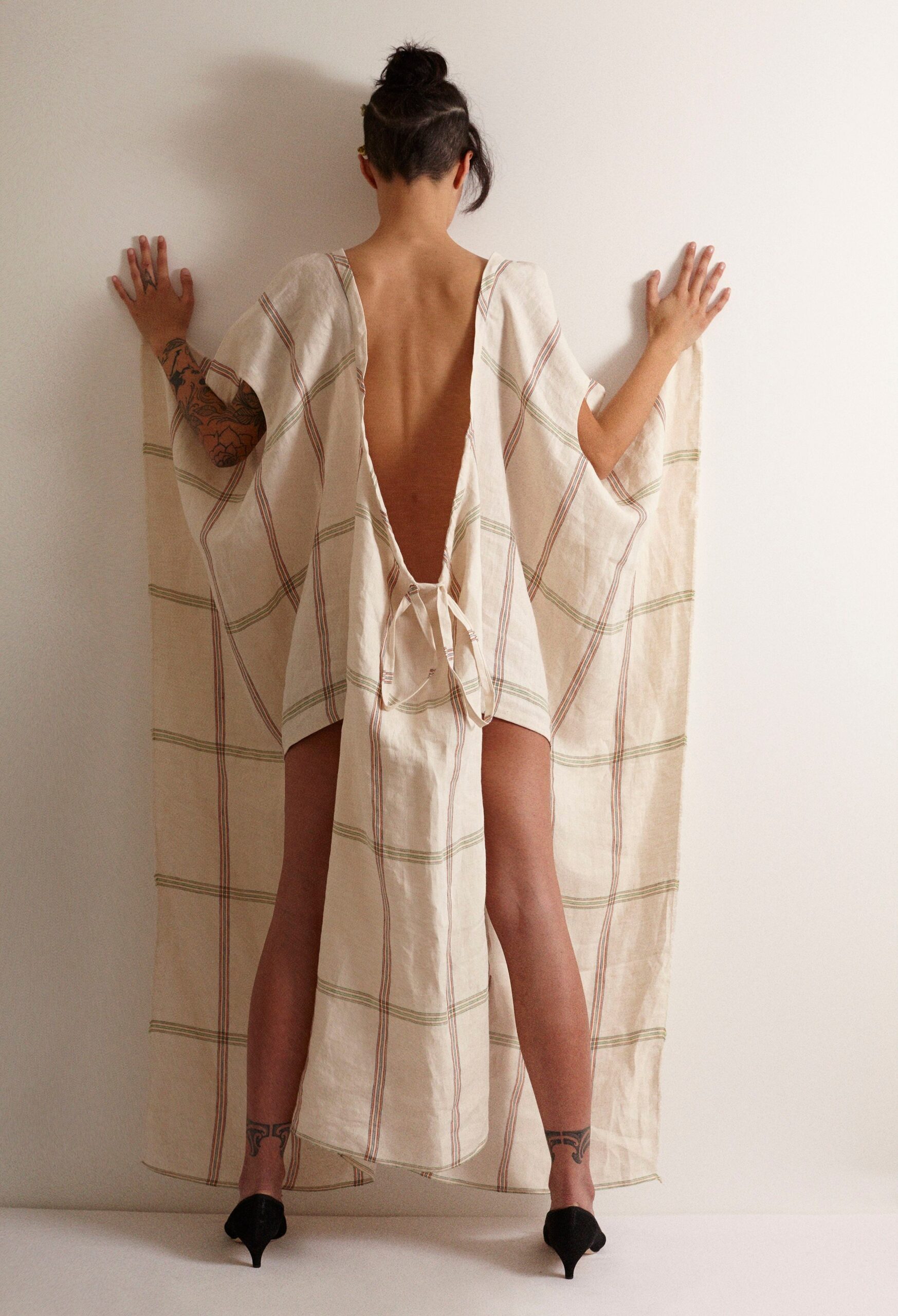 beige cotton backless dress