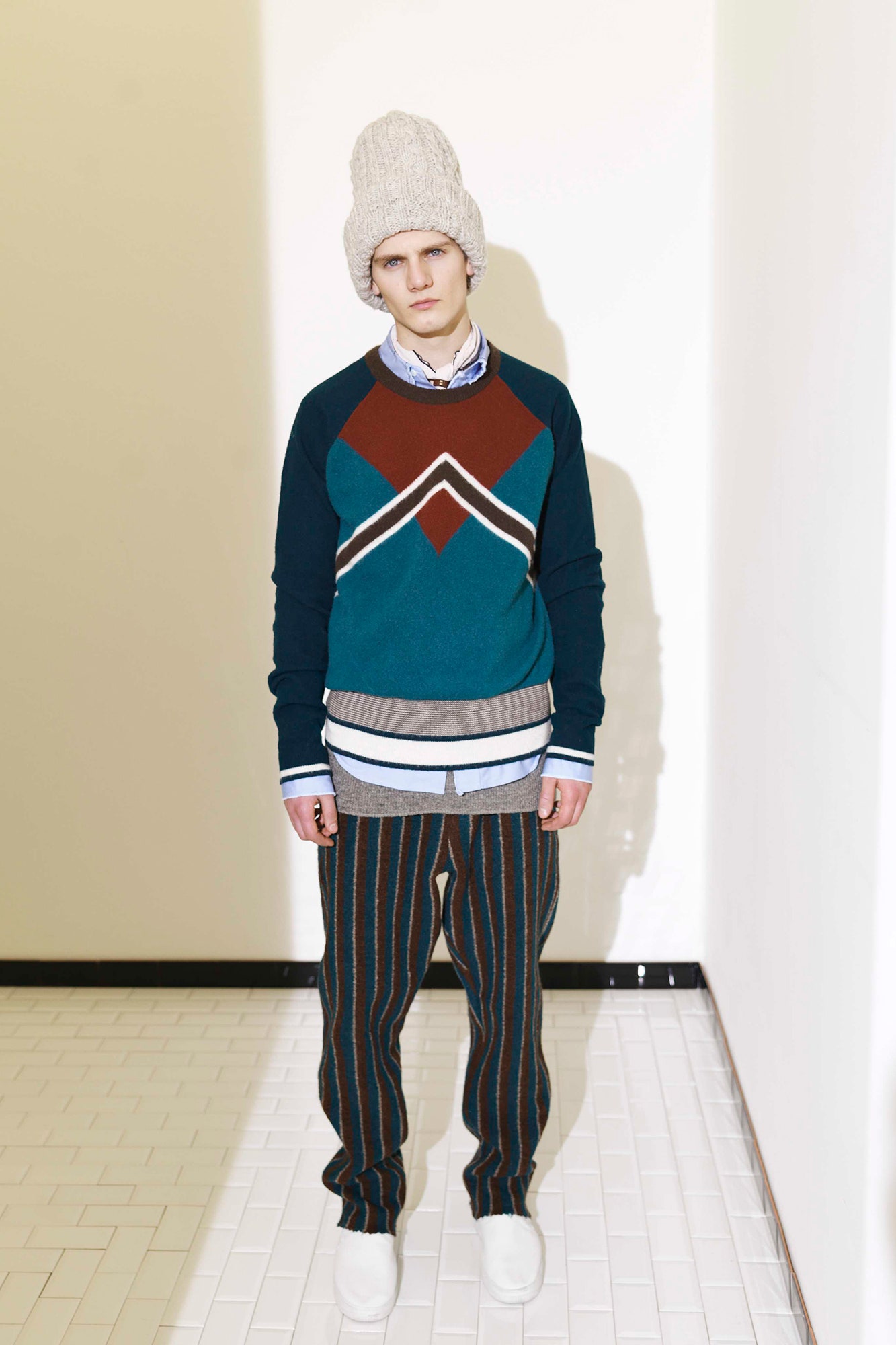 color-blocked wool sweater with shirt