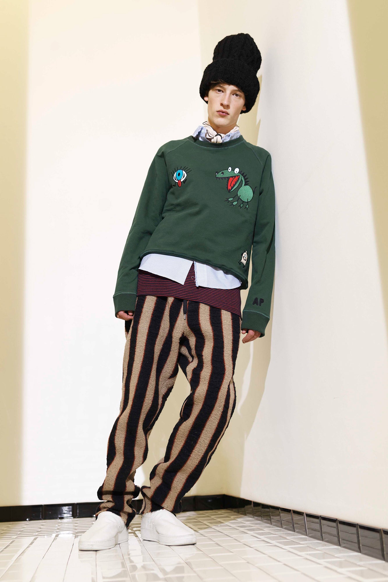 green relaxed sweater with embroidery