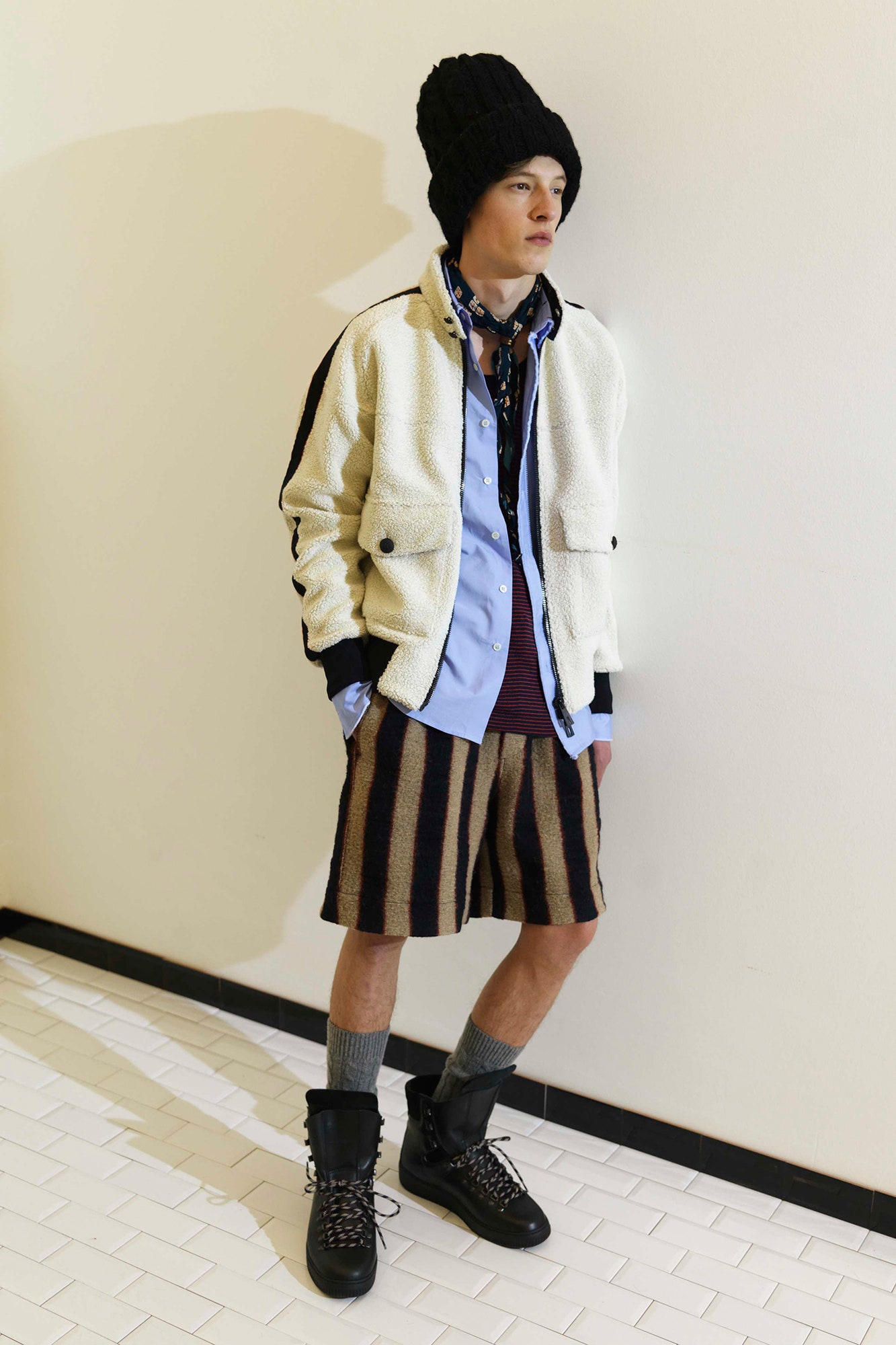 relaxed white faux-fur jacket