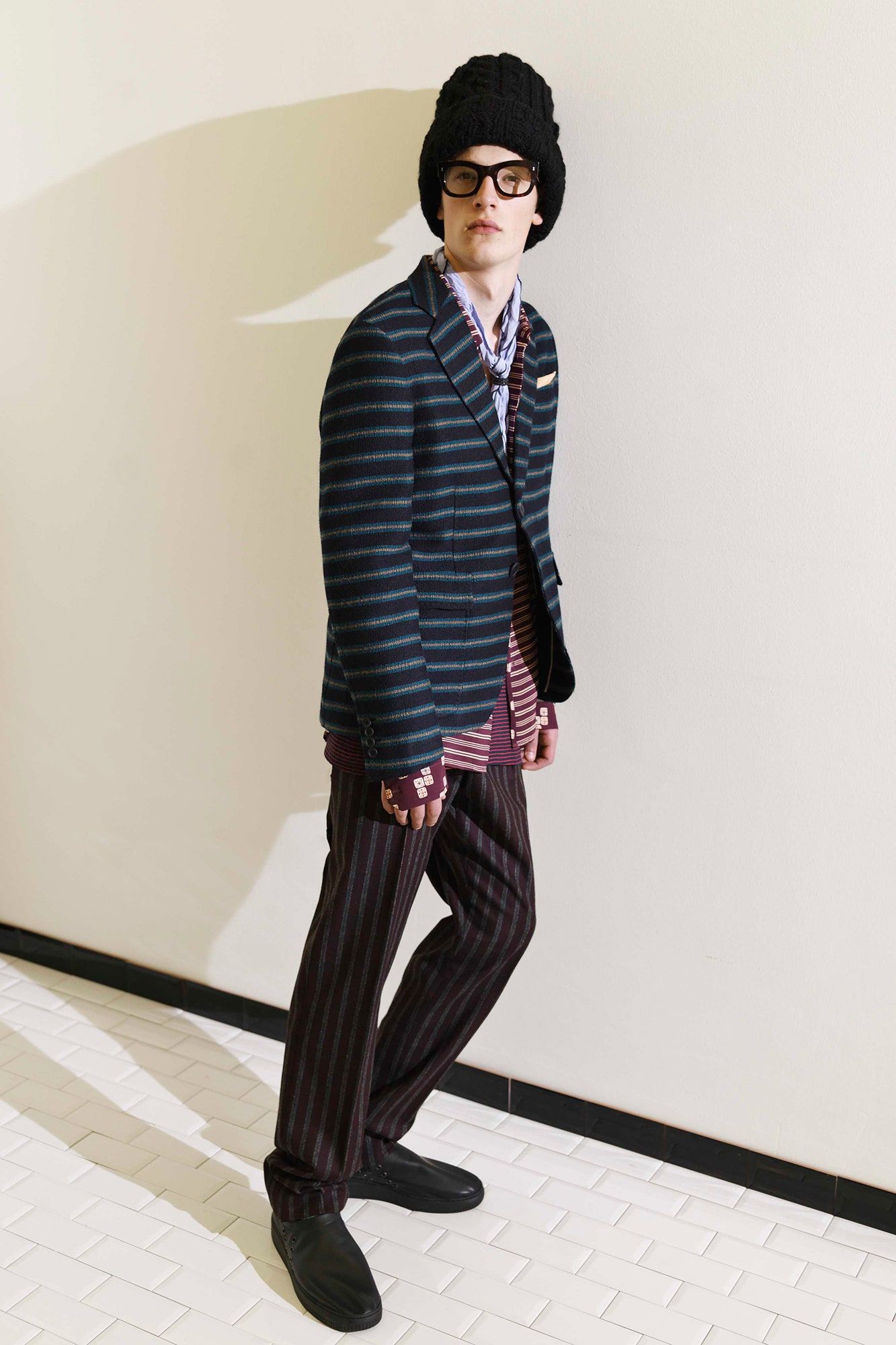 striped blazer with relaxed shirt