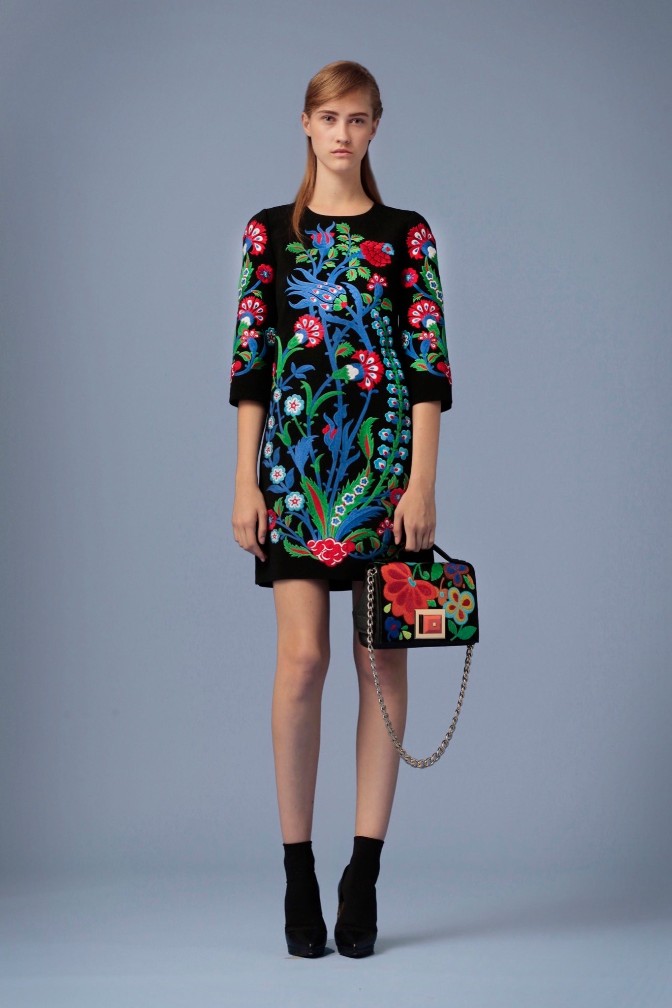 black leather embroidered bag