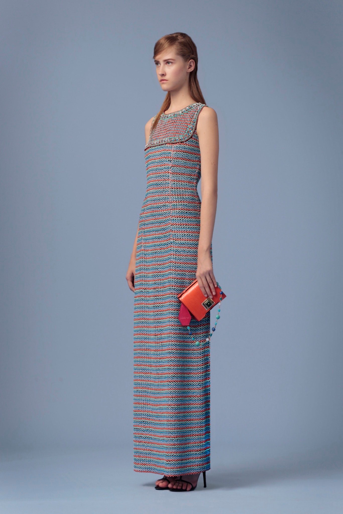 striped blue and red gown