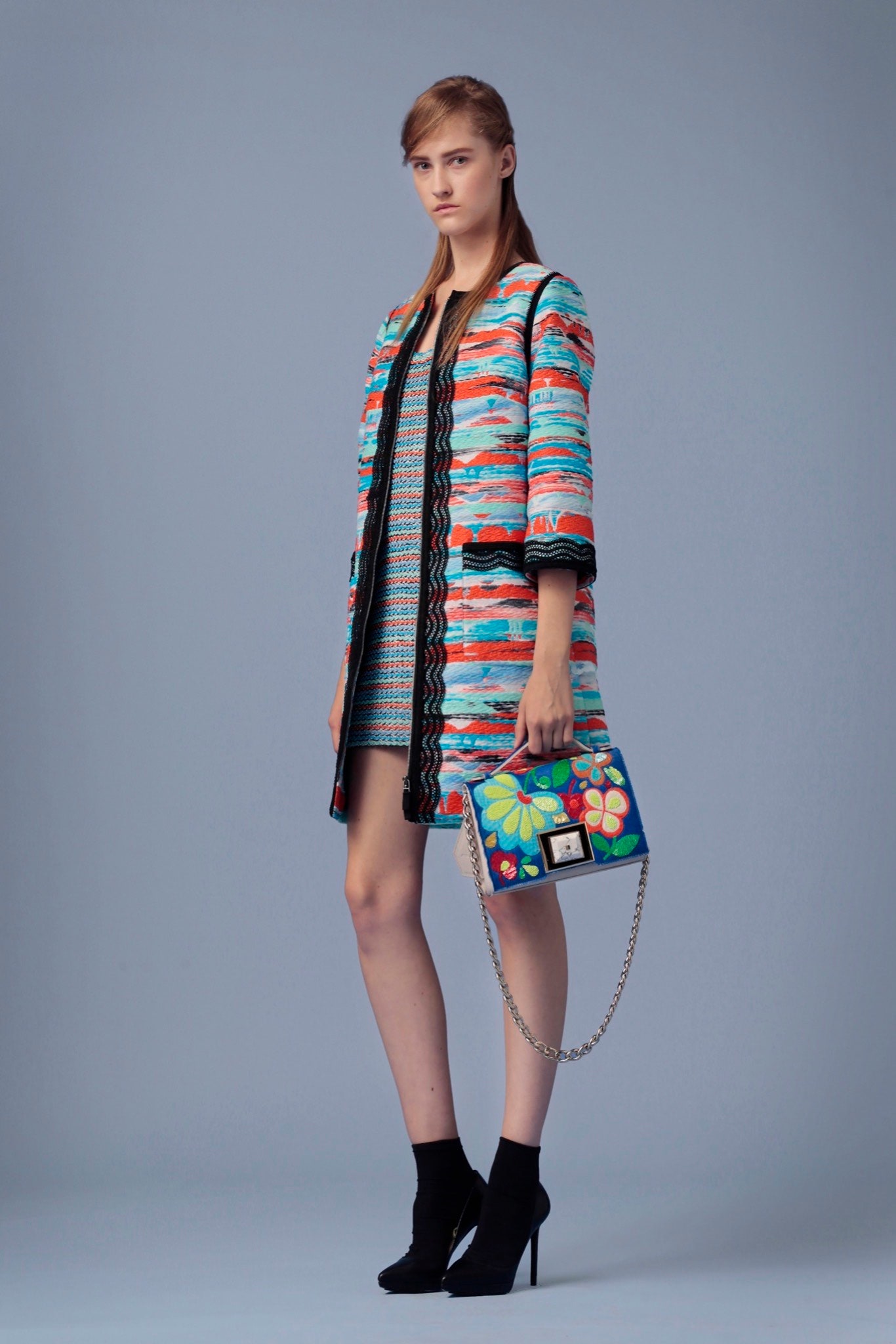 blue leather embroidered bag