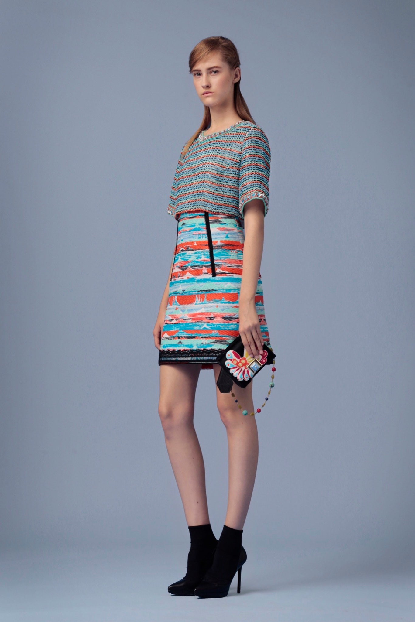 blue cotton fitted high-waisted pencil mini skirt
