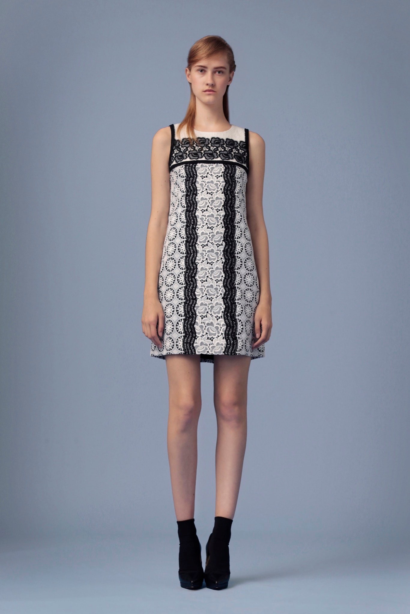 black and white embroidered mini dress