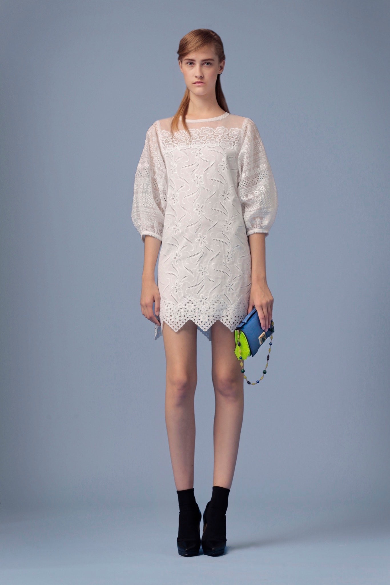white lace sleeveless high-neck fitted embroidered tiered dress
