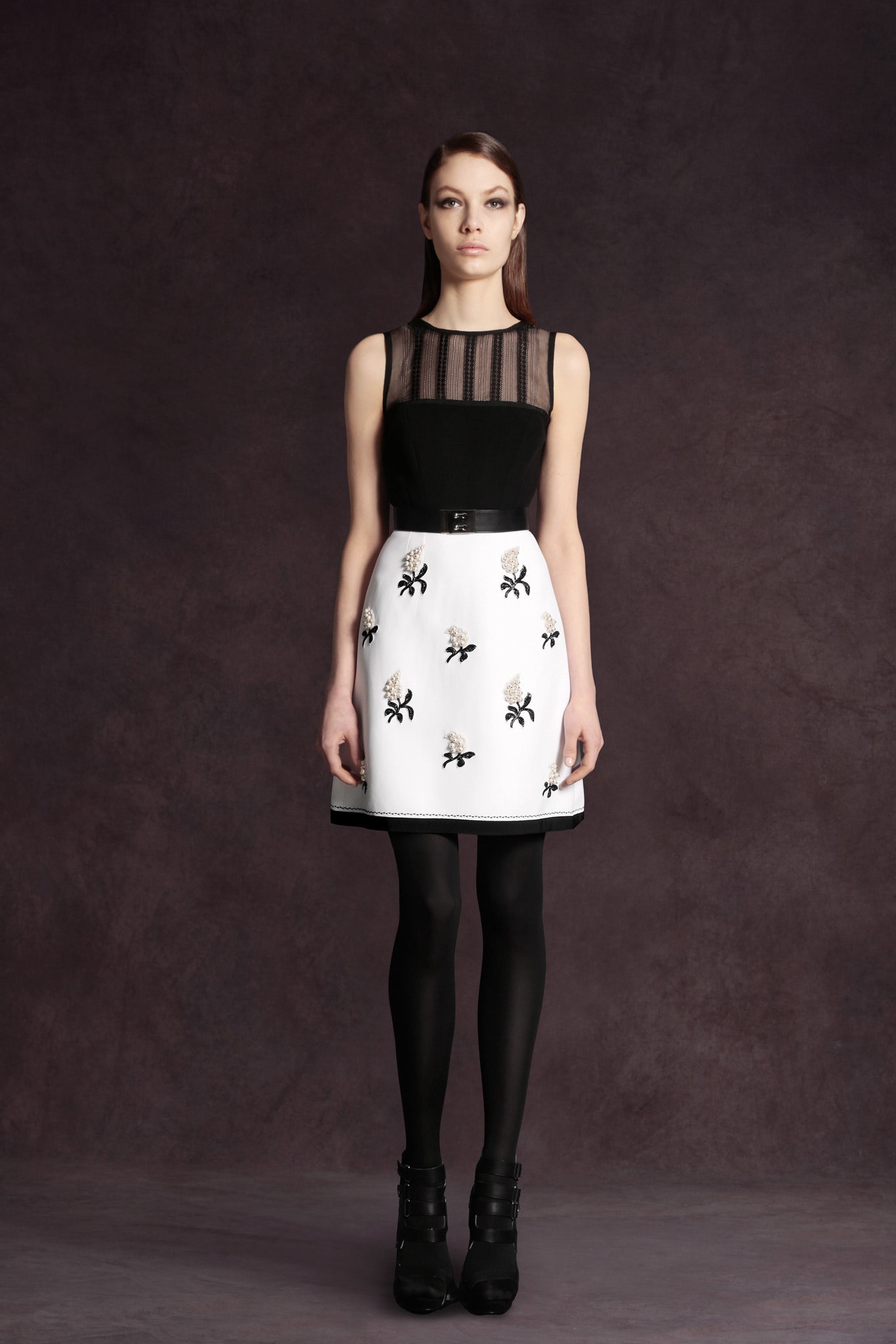 black and white embroidered mini dress