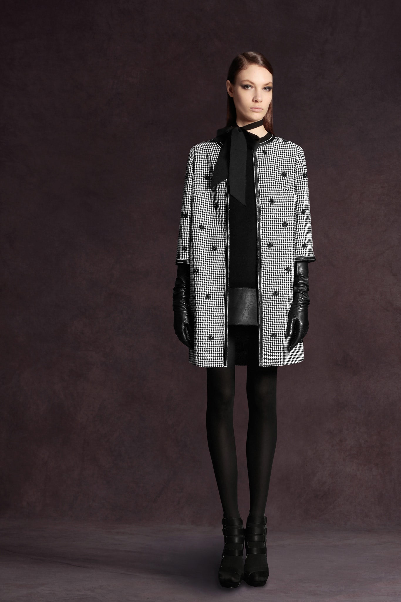 black and white checked coat