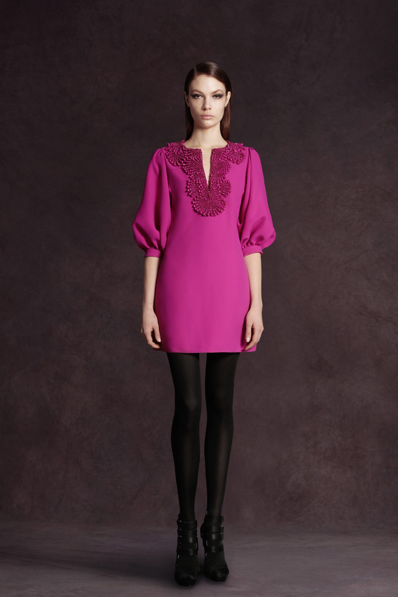 pink silk embroidered mini dress