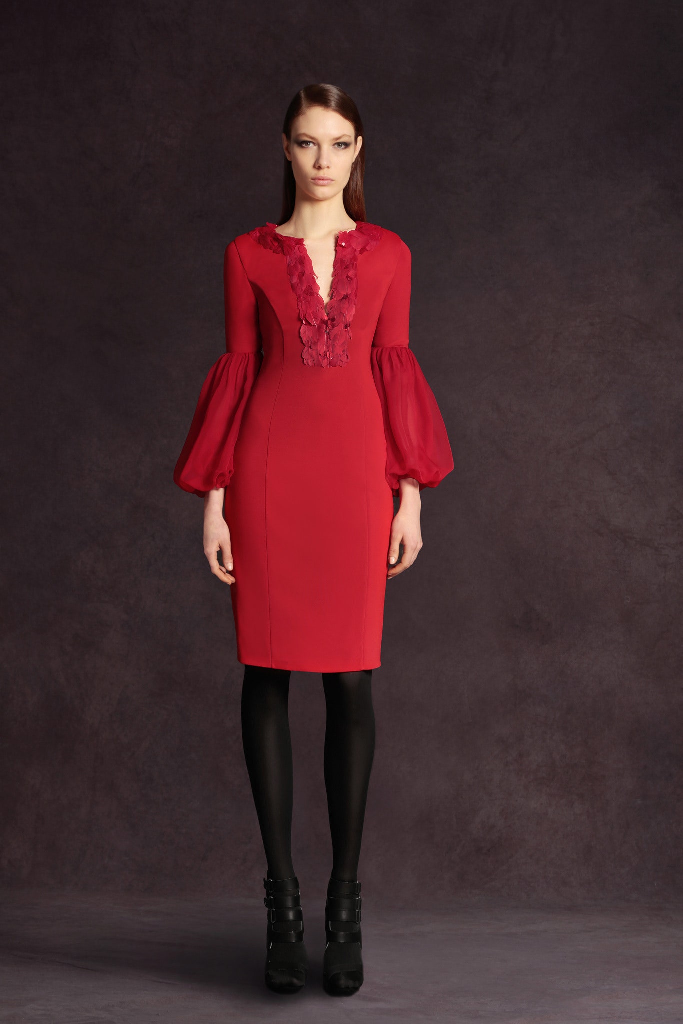 fitted red silk dress