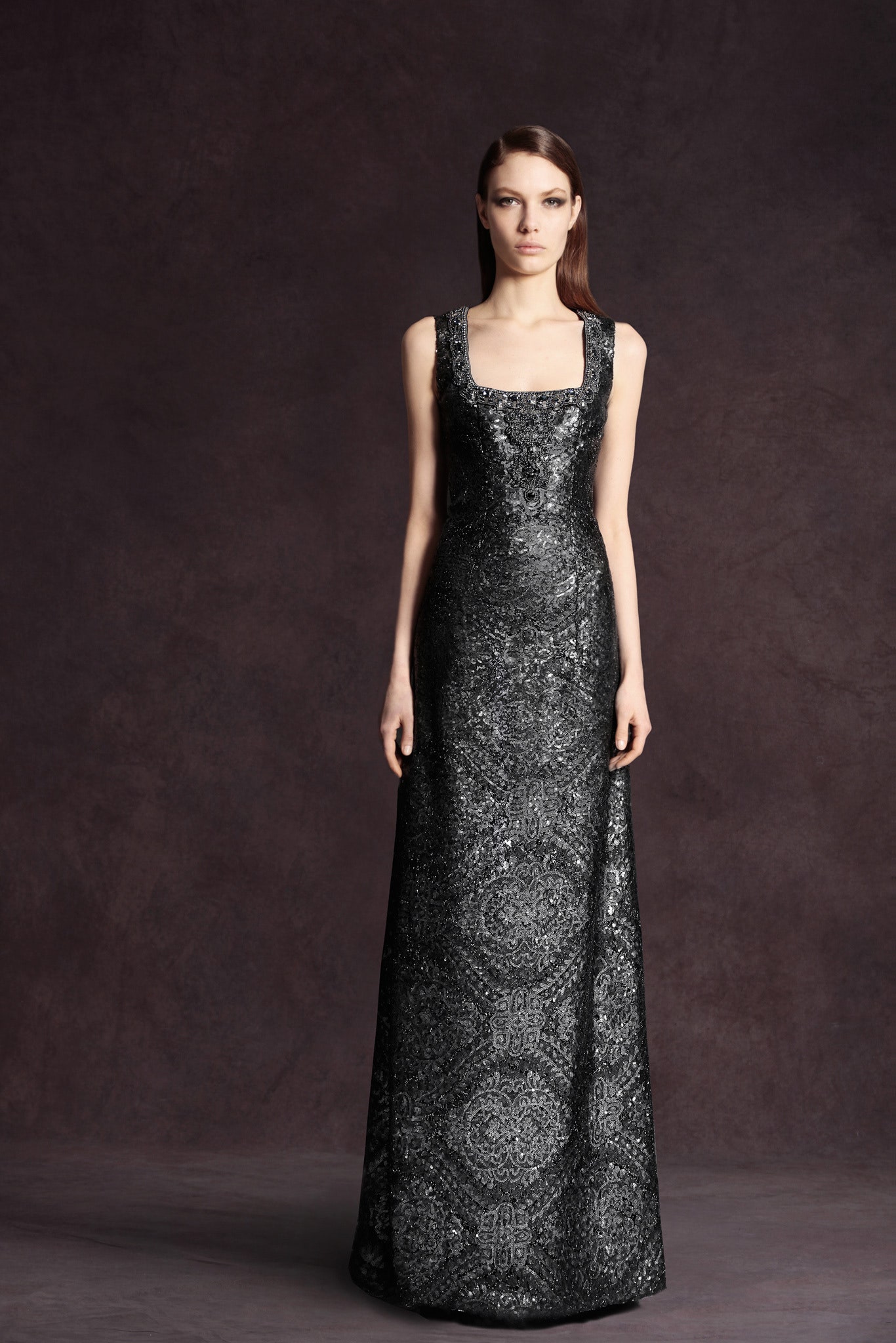 black silk sleeveless gown