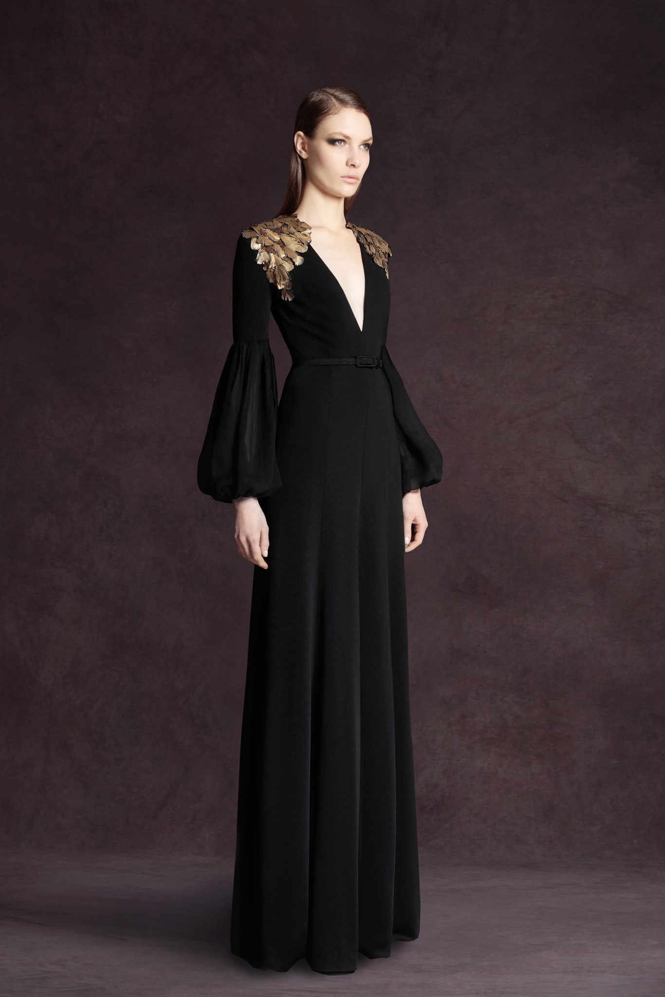 black silk fitted gown