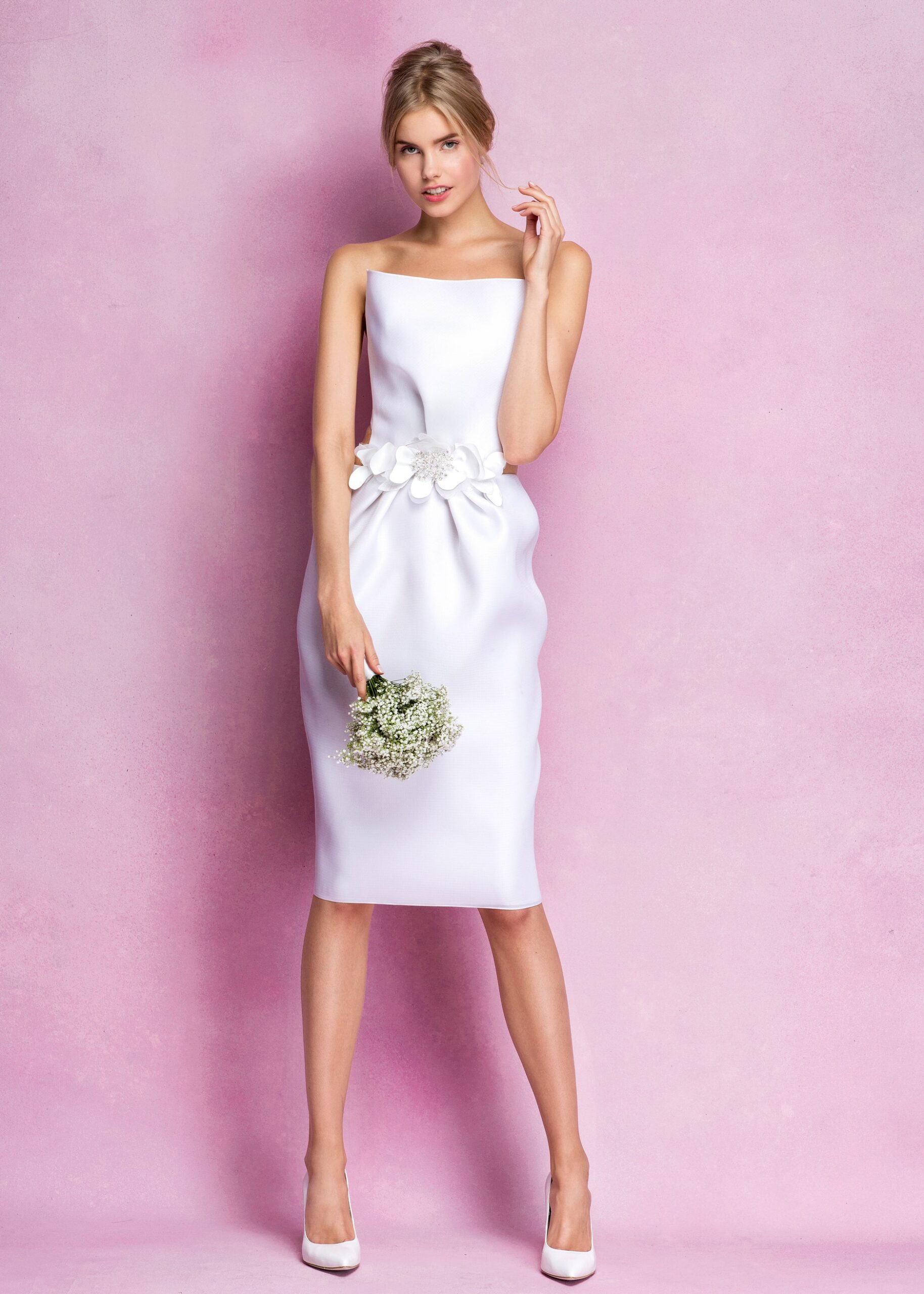 white satin sleeveless square-neck fitted pencil belted dress
