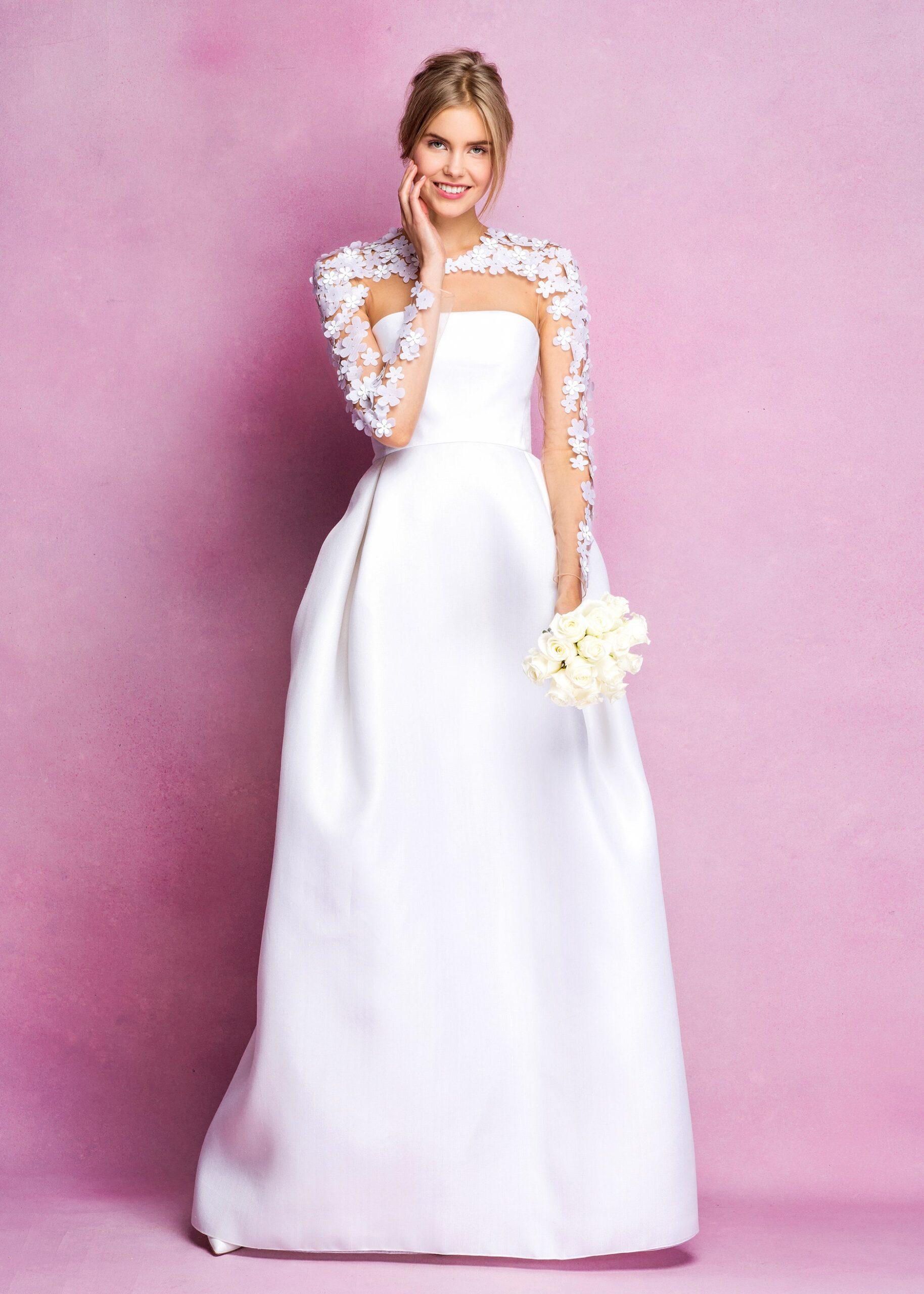 white silk strapless gown