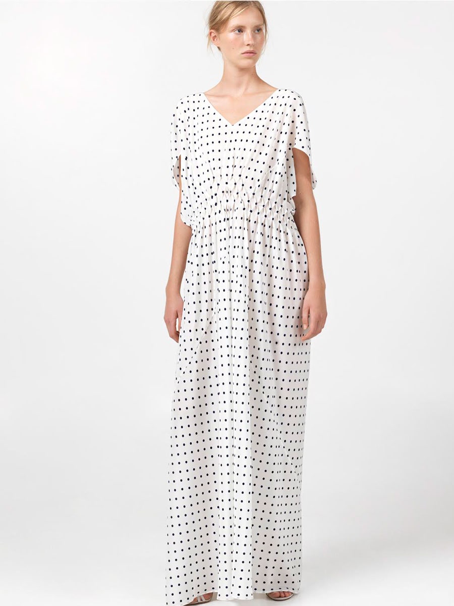 white and black printed maxi dress
