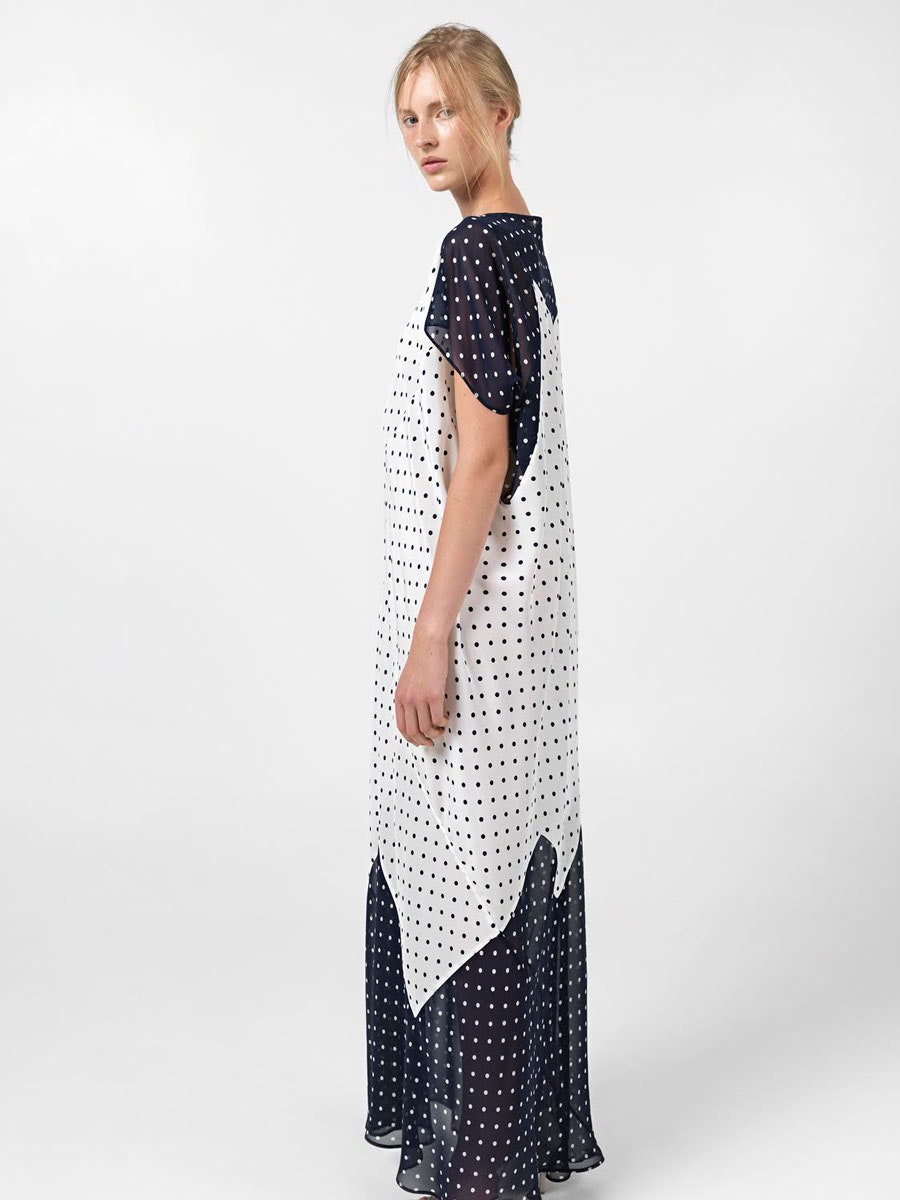 white and black polka-dot maxi dress