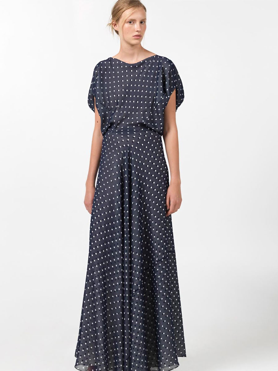 navy polka-dot maxi dress