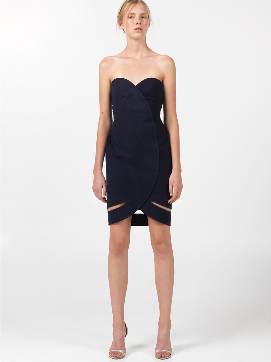 fitted navy strapless dress