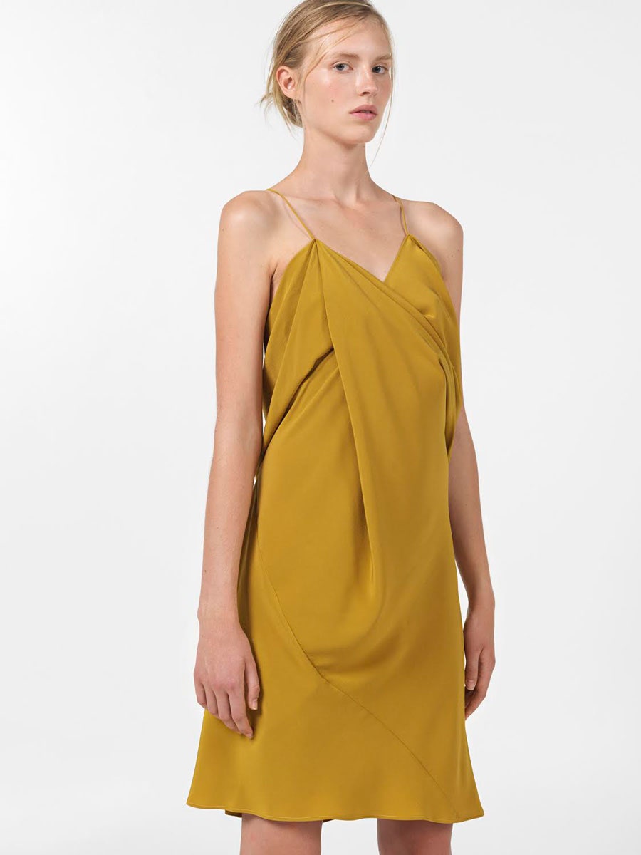 fitted yellow silk dress