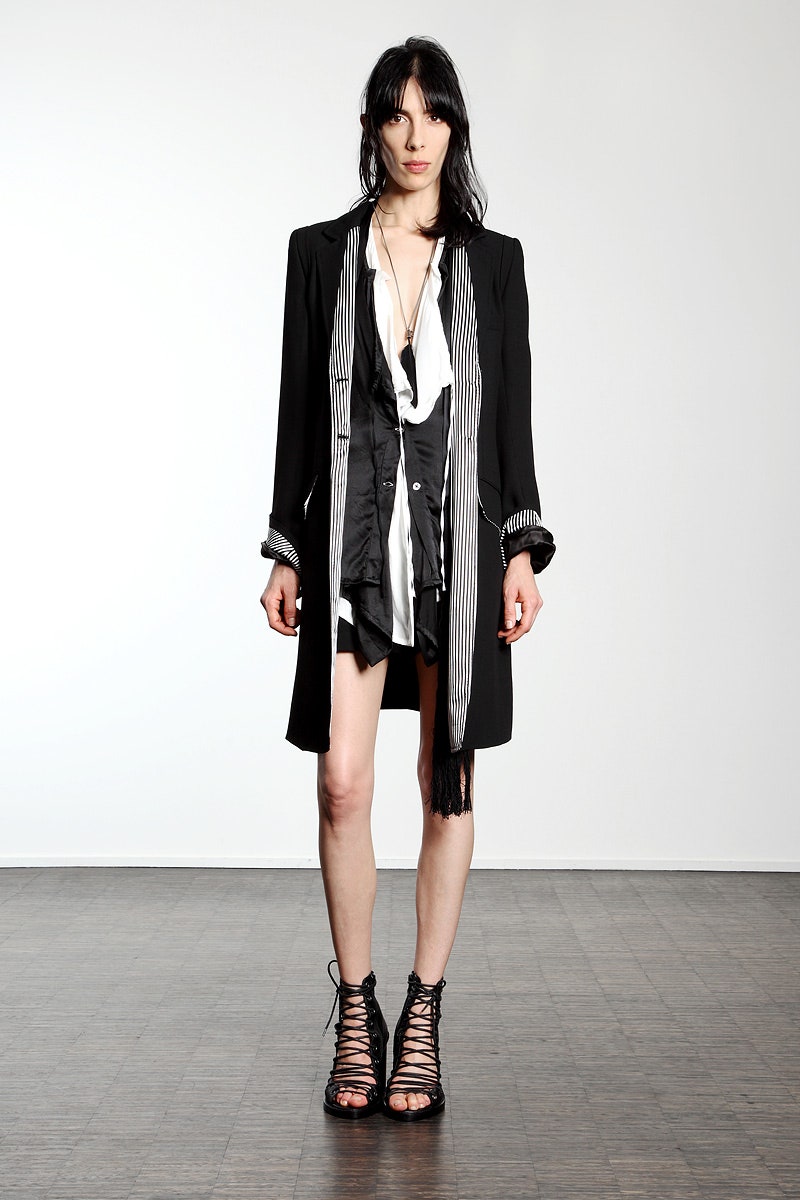 black silk coat with white shirt