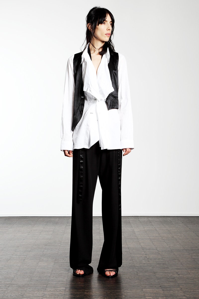 white cotton long-sleeve collared relaxed draped shirt